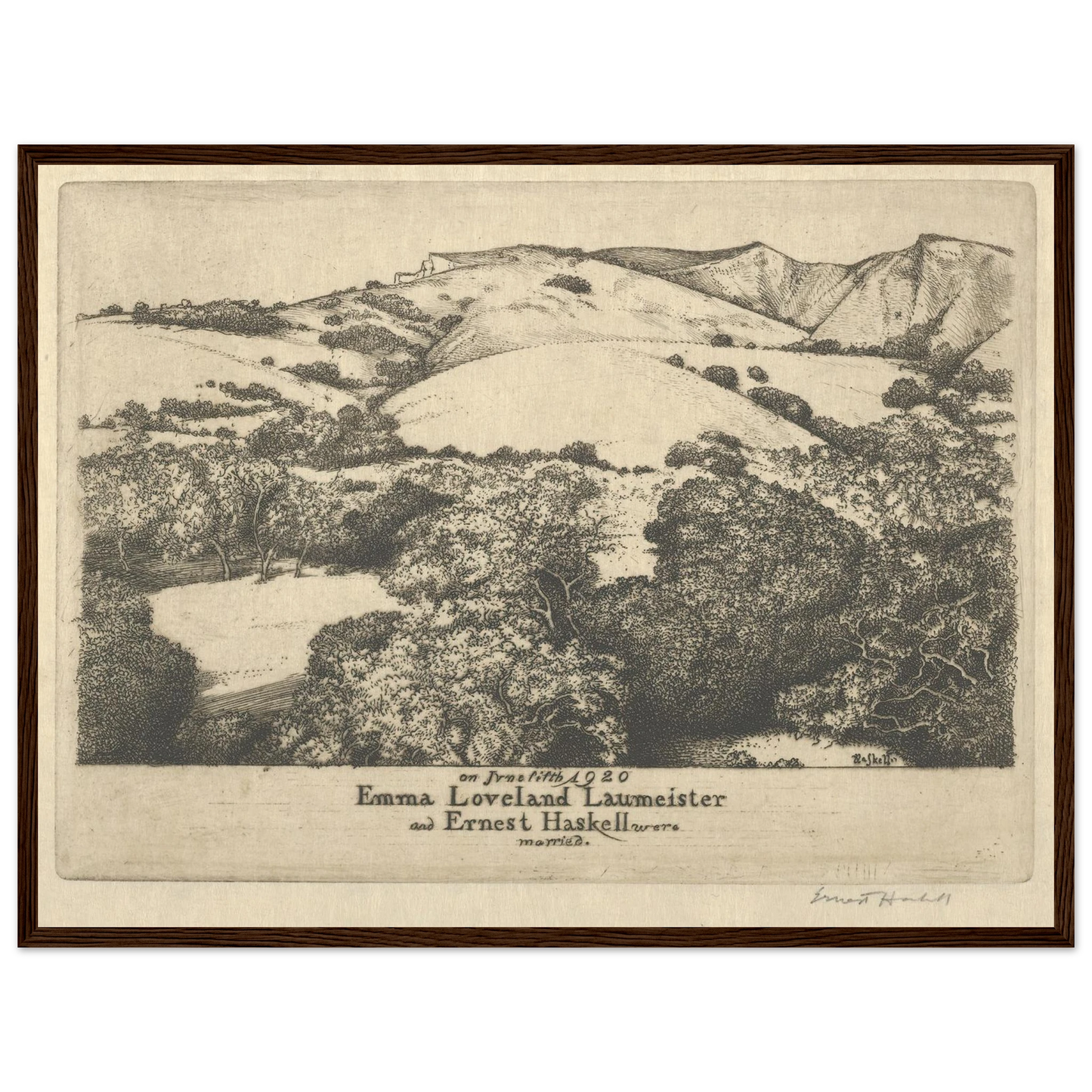 Marriage Announcement–Ernest Haskell and Emma Loveland Laumeister (1920) Art Print | Ernest Haskell - Framed Poster - 30x40 cm / 12x16″ - Black frame