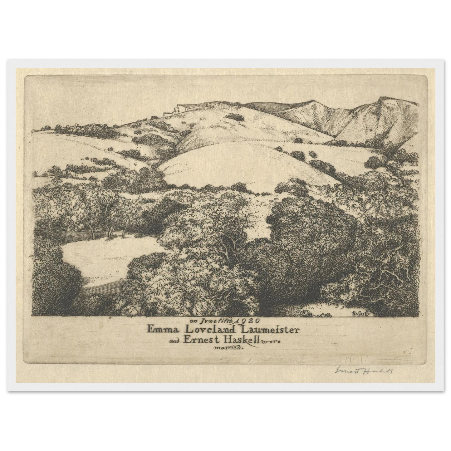 Marriage Announcement–Ernest Haskell and Emma Loveland Laumeister (1920) Art Print | Ernest Haskell - Framed Poster - 30x40 cm / 12x16″ - Black frame