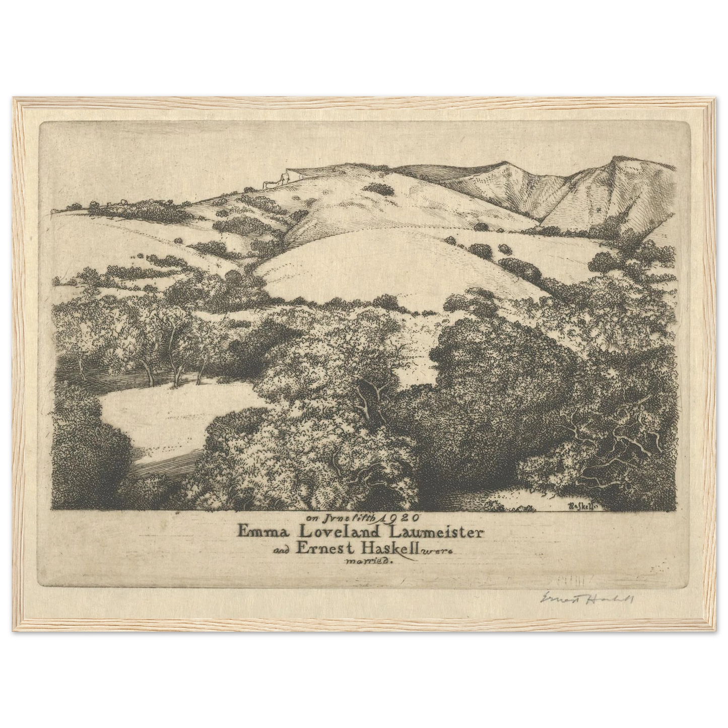 Marriage Announcement–Ernest Haskell and Emma Loveland Laumeister (1920) Art Print | Ernest Haskell - Framed Poster - 30x40 cm / 12x16″ - Black frame