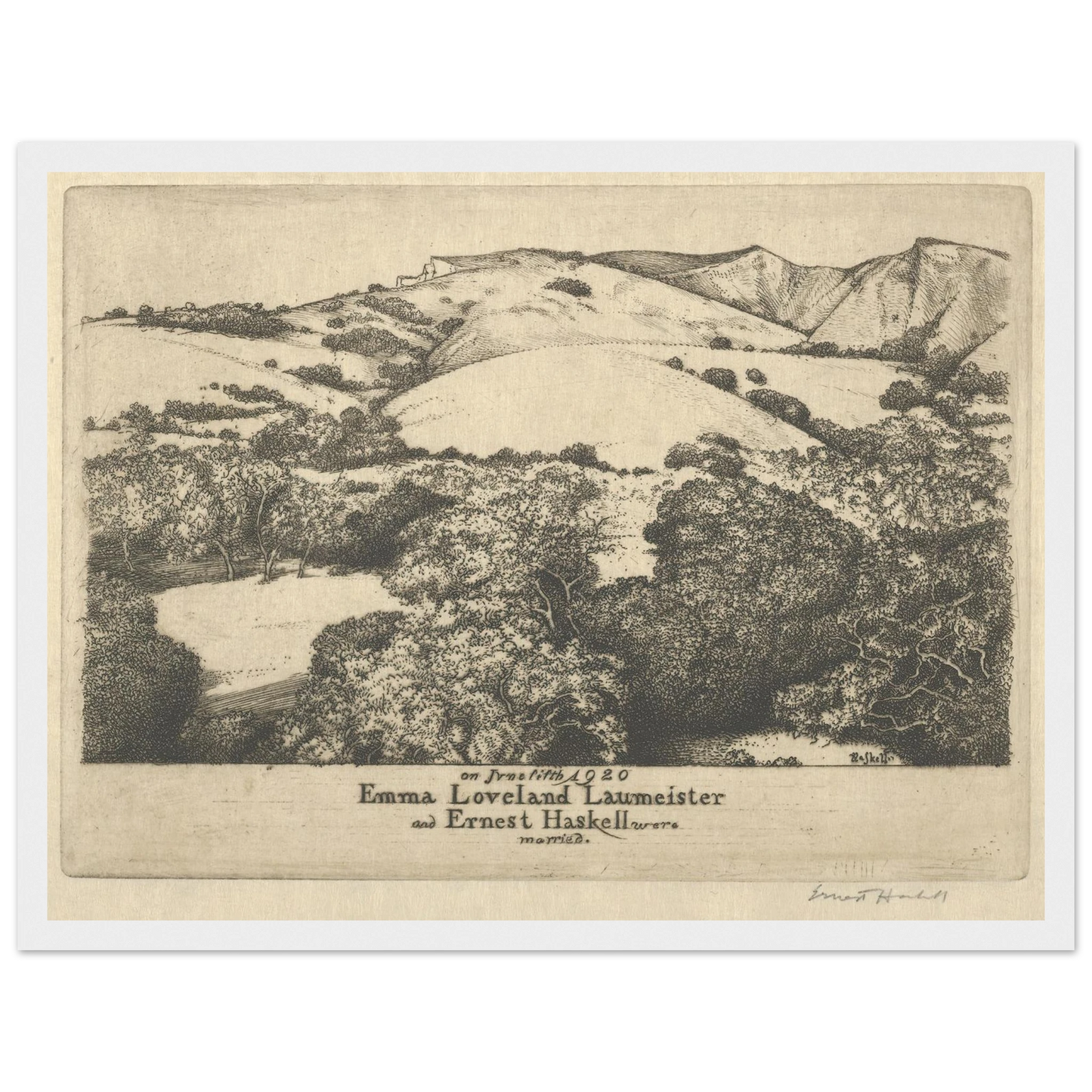 Marriage Announcement–Ernest Haskell and Emma Loveland Laumeister (1920) Art Print | Ernest Haskell - Framed Poster - 30x40 cm / 12x16″ - Black frame