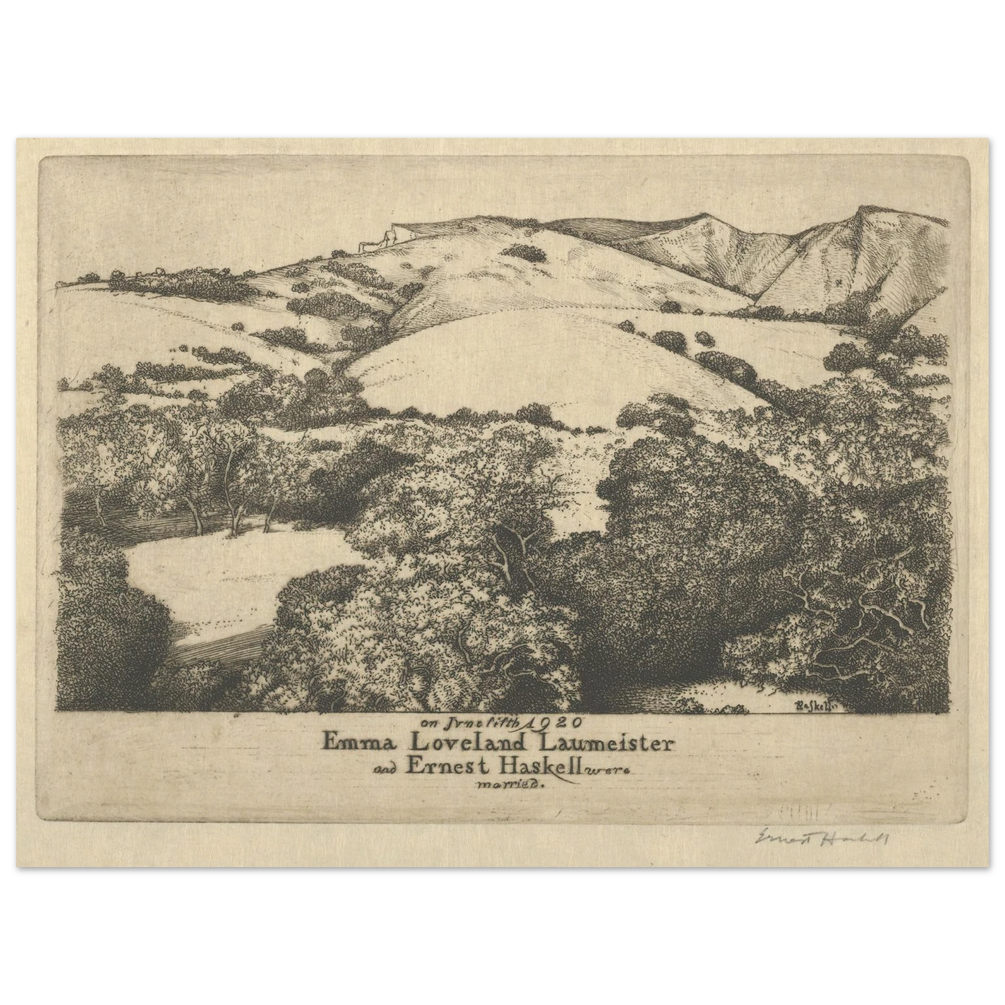 Marriage Announcement–Ernest Haskell and Emma Loveland Laumeister (1920) Art Print | Ernest Haskell - Framed Poster - 30x40 cm / 12x16″ - Black frame