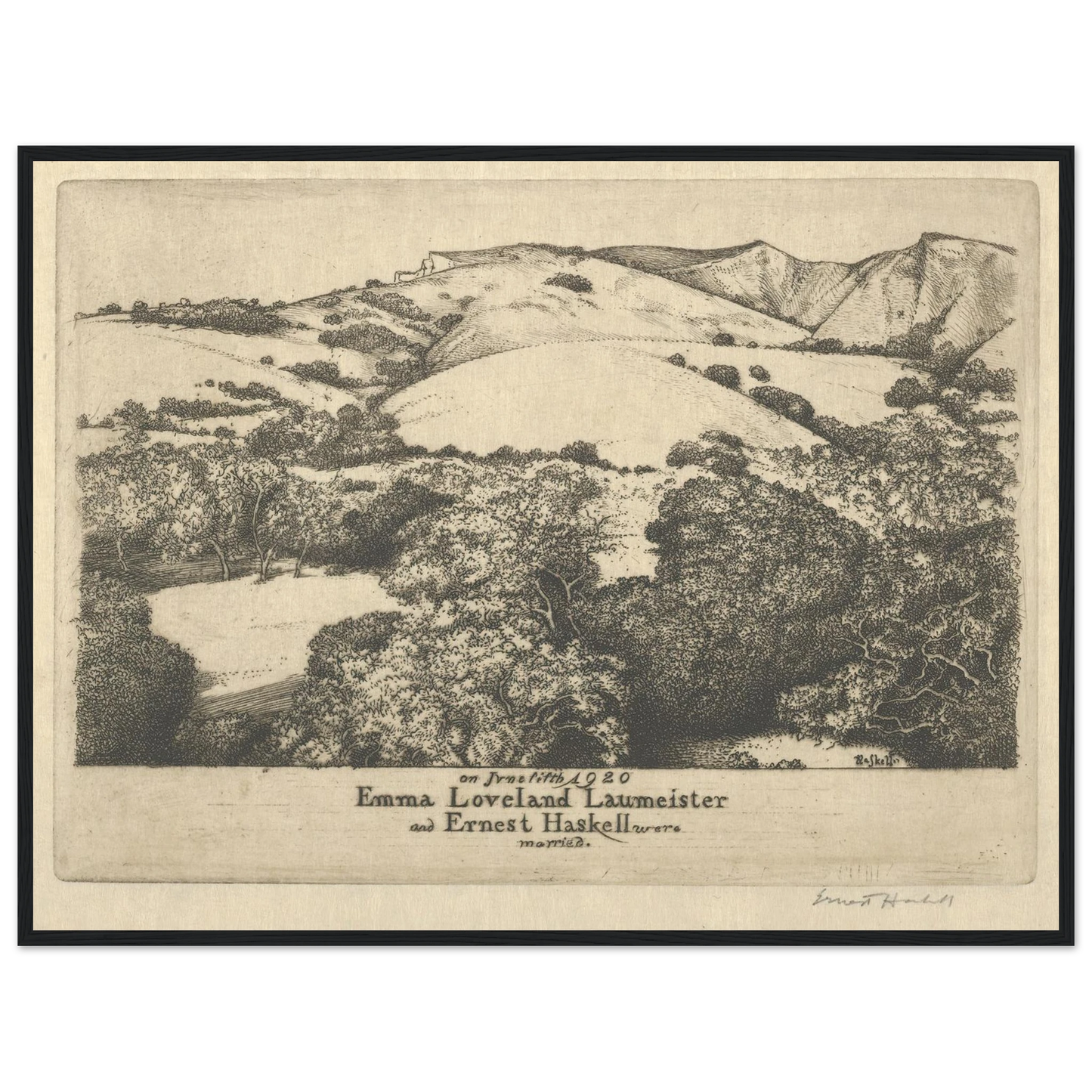 Marriage Announcement–Ernest Haskell and Emma Loveland Laumeister (1920) Art Print | Ernest Haskell - Framed Poster - 30x40 cm / 12x16″ - Black frame