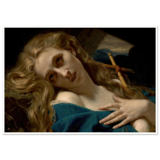 Mary Magdalene in the Cave (1868) Art Print | Hugues Merle - Framed Poster - 30x40 cm / 12x16″ - Black frame