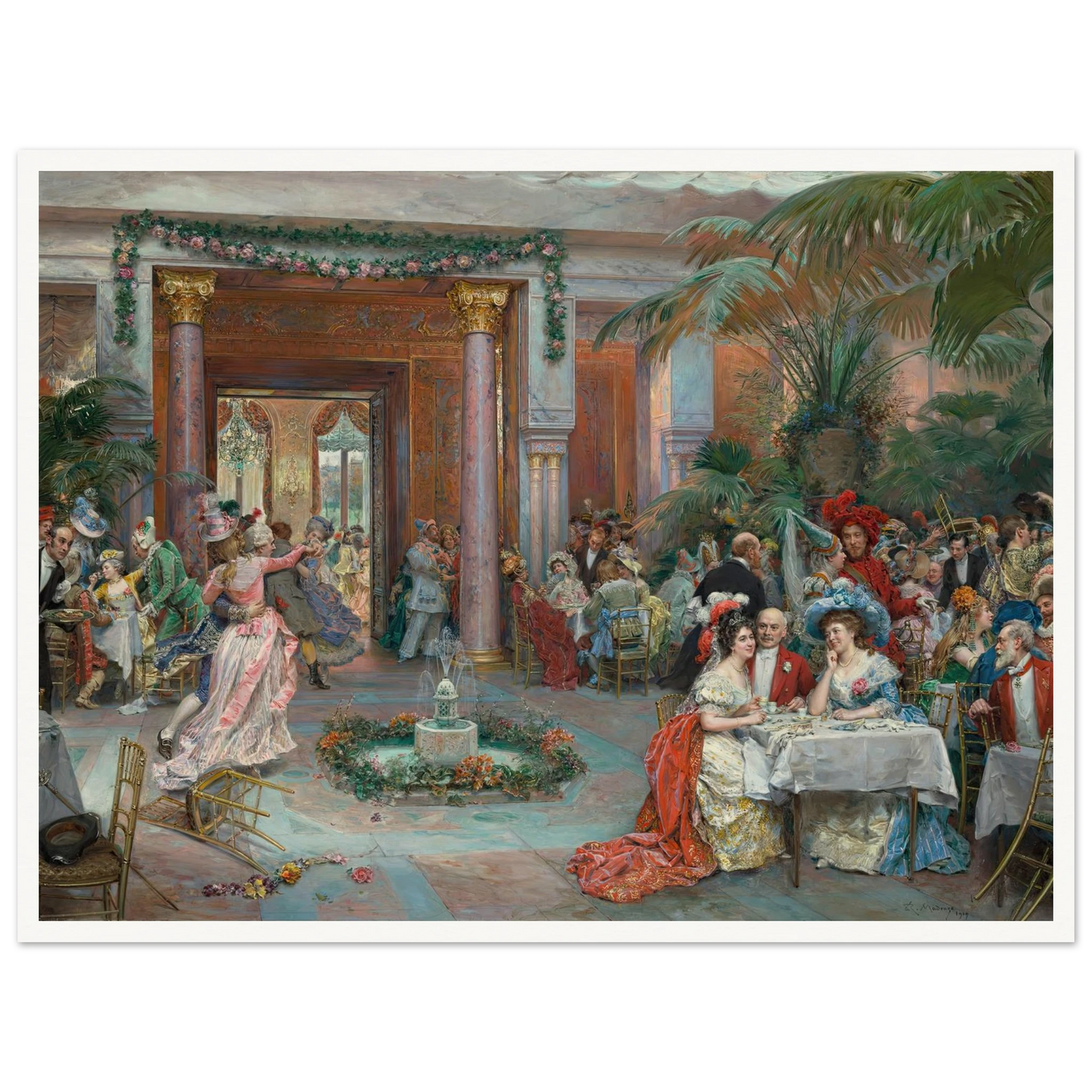 Masquerade Ball at the Ritz Hotel, Paris (1909) Art Print | Raimundo de Madrazo y Garreta - Framed Poster - 30x40 cm / 12x16″ - Black frame