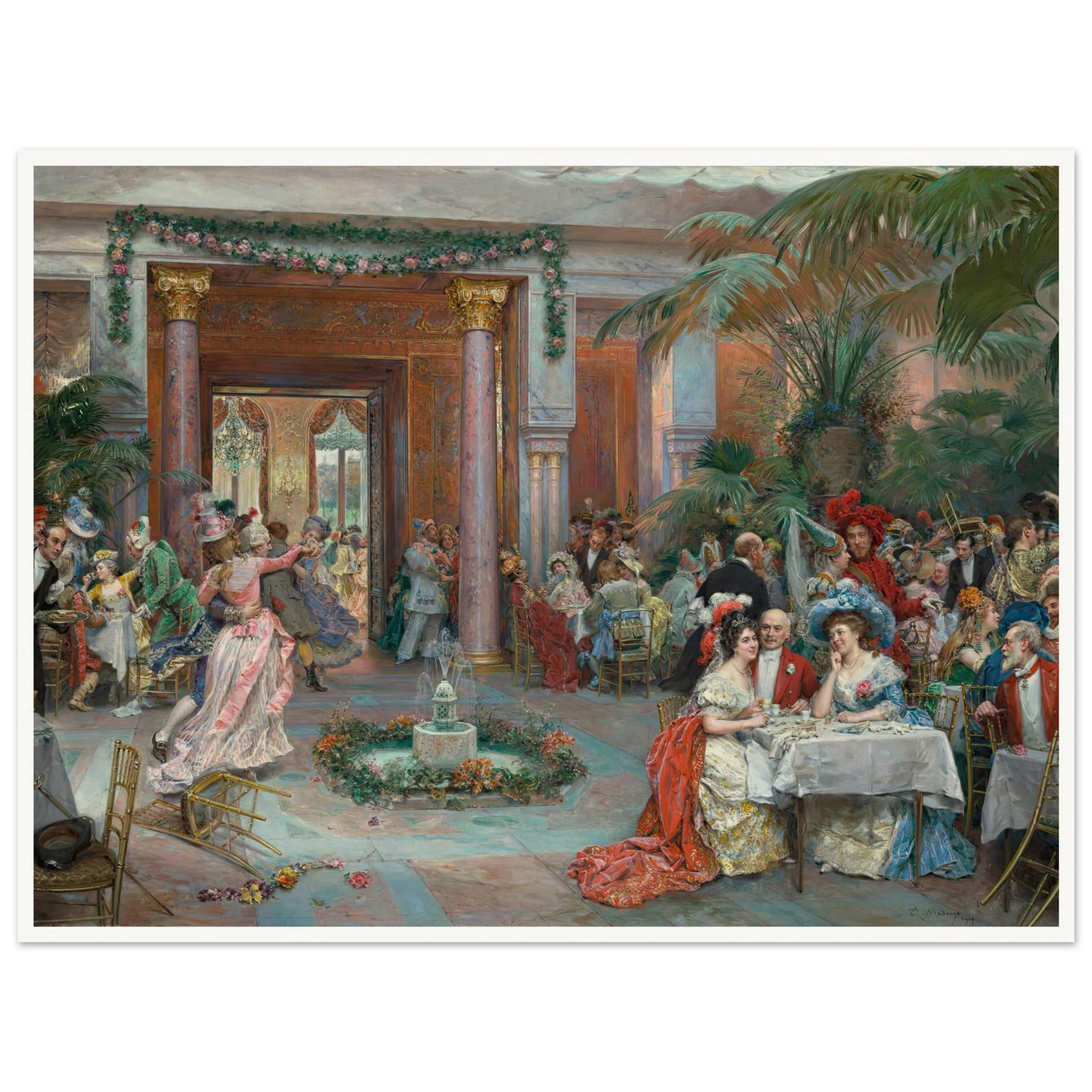 Masquerade Ball at the Ritz Hotel, Paris (1909) Art Print | Raimundo de Madrazo y Garreta - Framed Poster - 30x40 cm / 12x16″ - Black frame