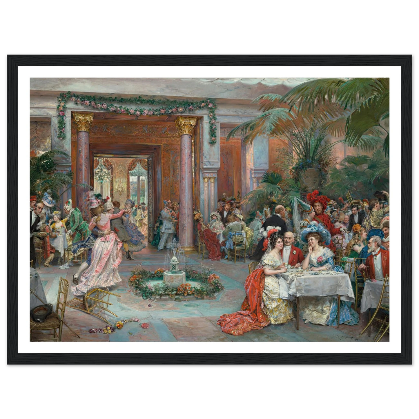 Masquerade Ball at the Ritz Hotel, Paris (1909) Art Print | Raimundo de Madrazo y Garreta - Framed Poster - 30x40 cm / 12x16″ - Black frame