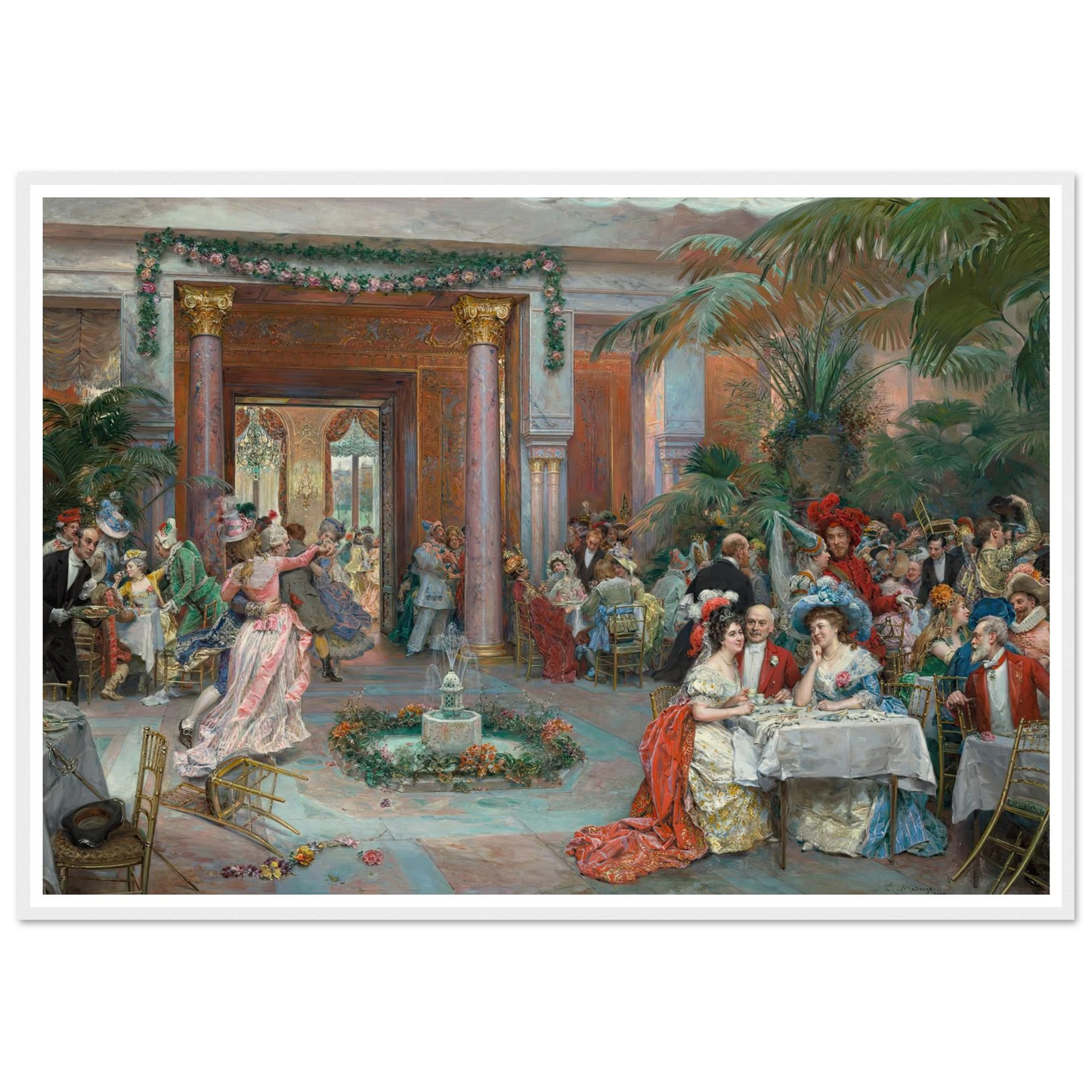 Masquerade Ball at the Ritz Hotel, Paris (1909) Art Print | Raimundo de Madrazo y Garreta - Framed Poster - 30x40 cm / 12x16″ - Black frame