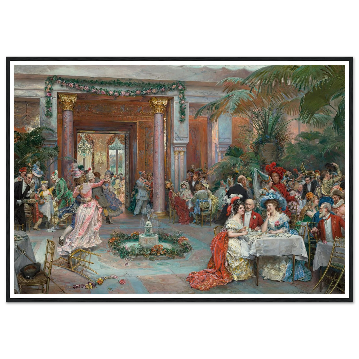 Masquerade Ball at the Ritz Hotel, Paris (1909) Art Print | Raimundo de Madrazo y Garreta - Framed Poster - 30x40 cm / 12x16″ - Black frame