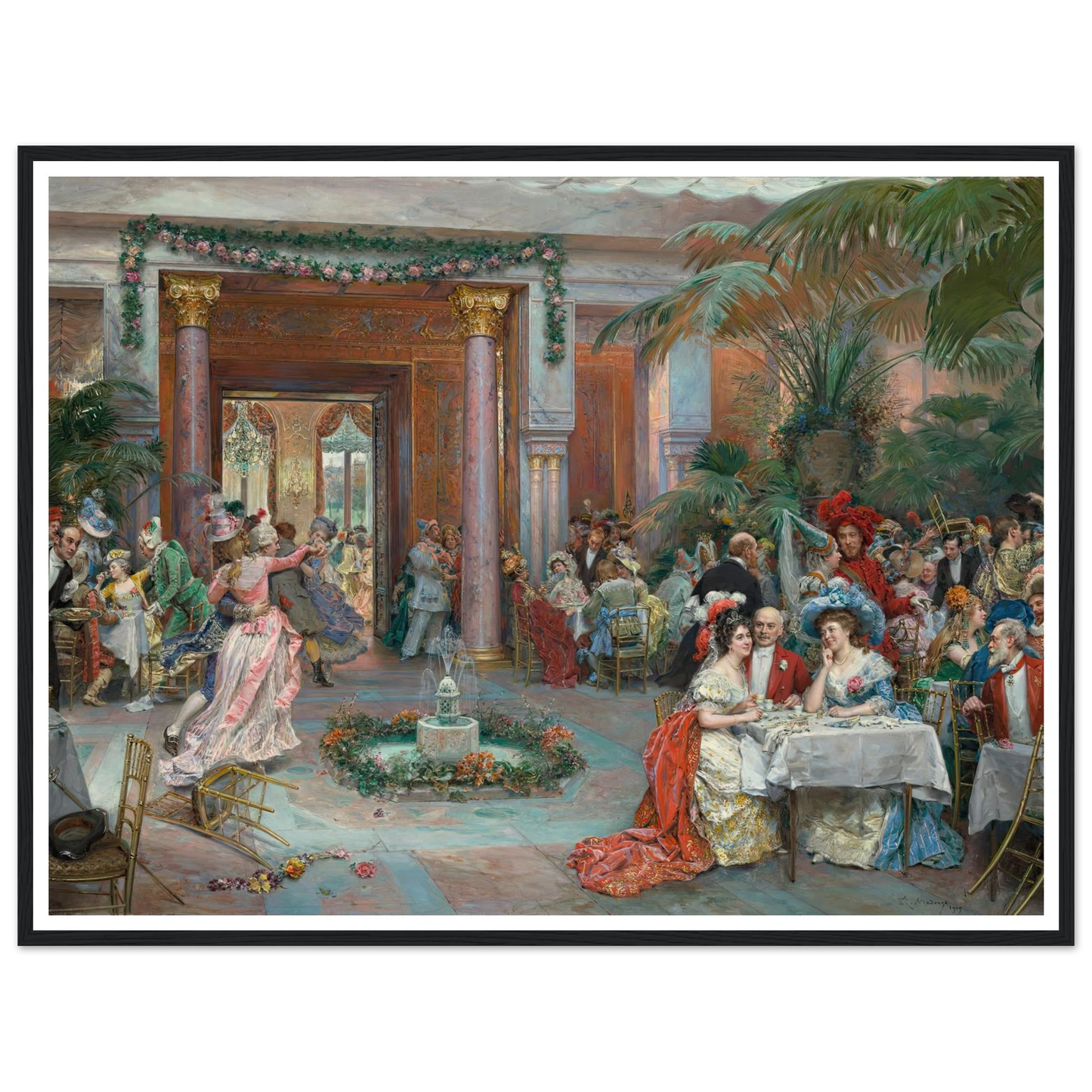Masquerade Ball at the Ritz Hotel, Paris (1909) Art Print | Raimundo de Madrazo y Garreta - Framed Poster - 30x40 cm / 12x16″ - Black frame