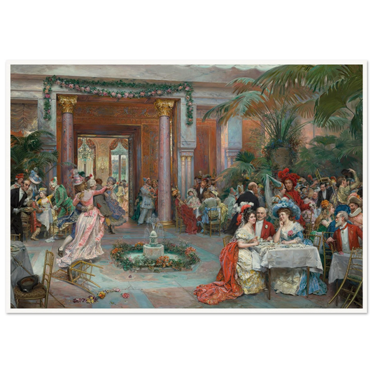 Masquerade Ball at the Ritz Hotel, Paris (1909) Art Print | Raimundo de Madrazo y Garreta - Framed Poster - 30x40 cm / 12x16″ - Black frame