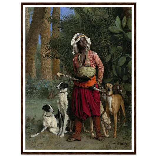 Master of the Hounds (1871) Art Print | Jean Leon Gerome - Framed Poster - 30x40 cm / 12x16″ - Black frame