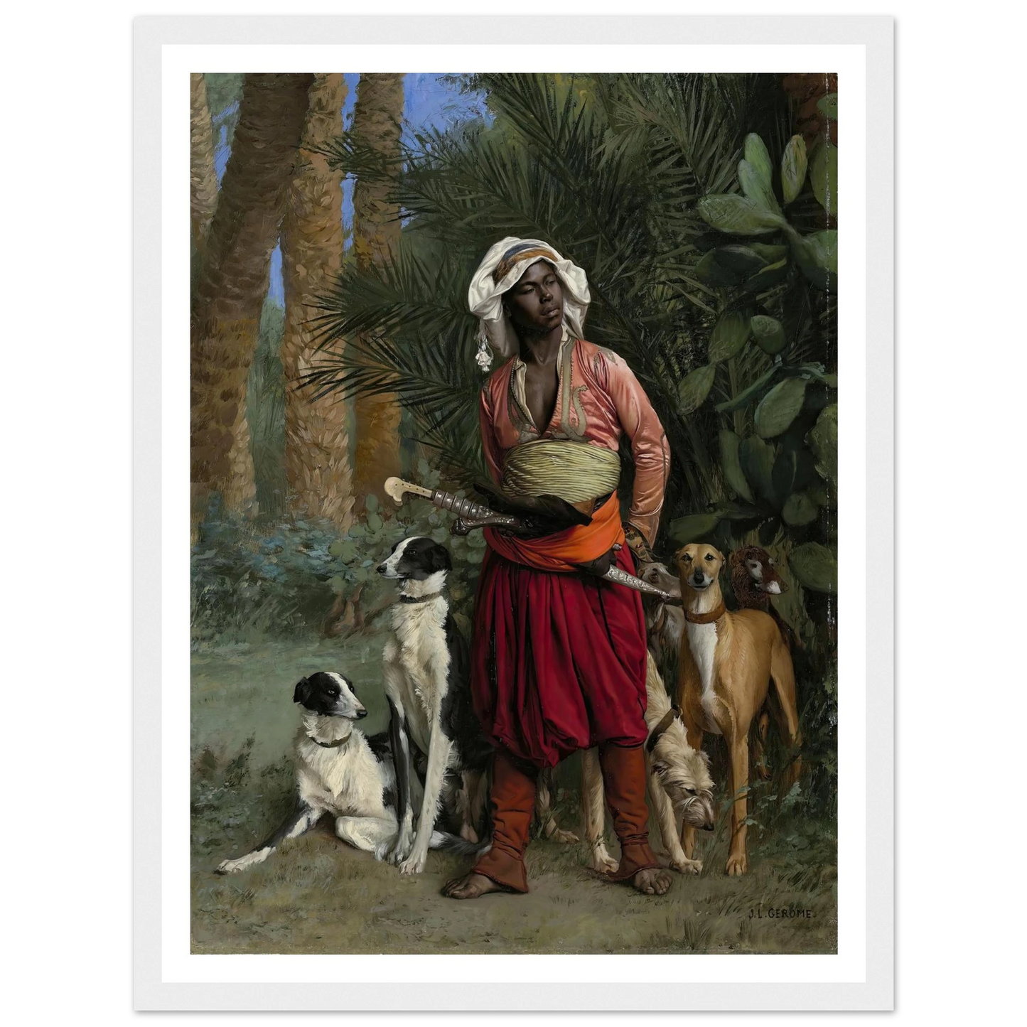 Master of the Hounds (1871) Art Print | Jean Leon Gerome - Framed Poster - 30x40 cm / 12x16″ - Black frame