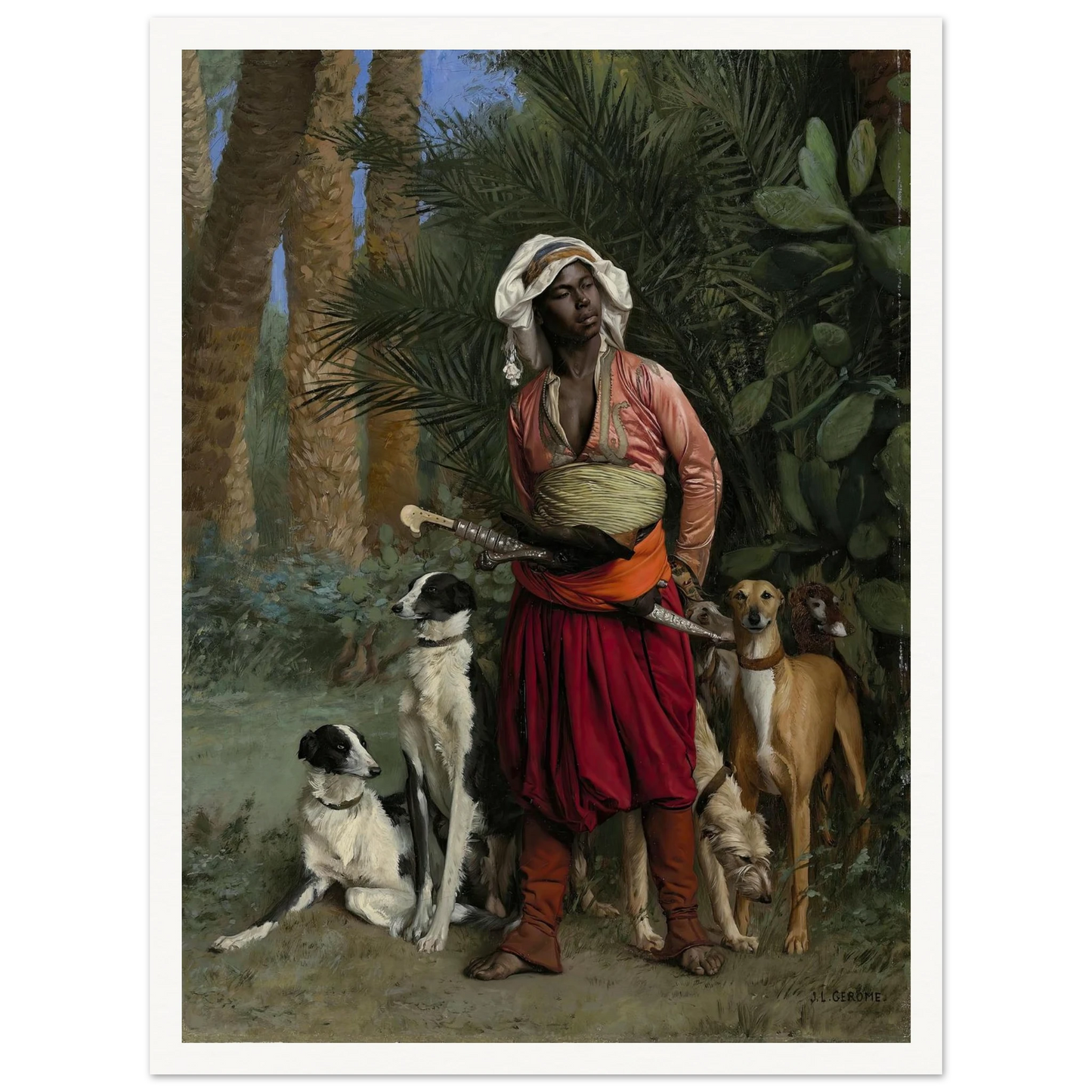 Master of the Hounds (1871) Art Print | Jean Leon Gerome - Framed Poster - 30x40 cm / 12x16″ - Black frame