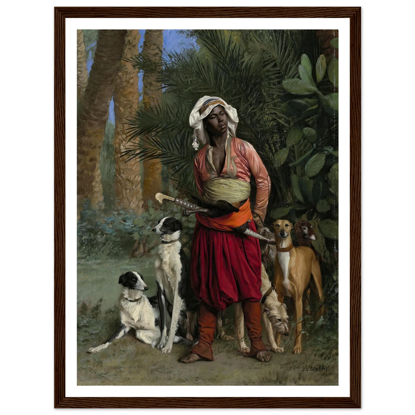 Master of the Hounds (1871) Art Print | Jean Leon Gerome - Framed Poster - 30x40 cm / 12x16″ - Black frame