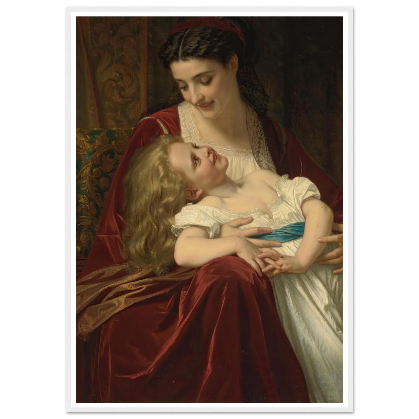 Maternal Affection (1867) Art Print | Hugues Merle - Framed Poster - 30x40 cm / 12x16″ - Black frame