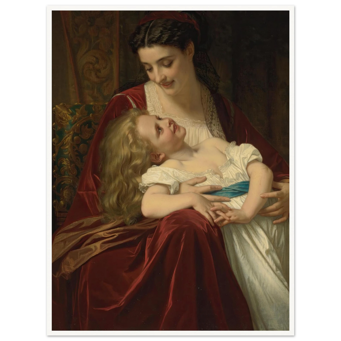 Maternal Affection (1867) Art Print | Hugues Merle - Framed Poster - 30x40 cm / 12x16″ - Black frame