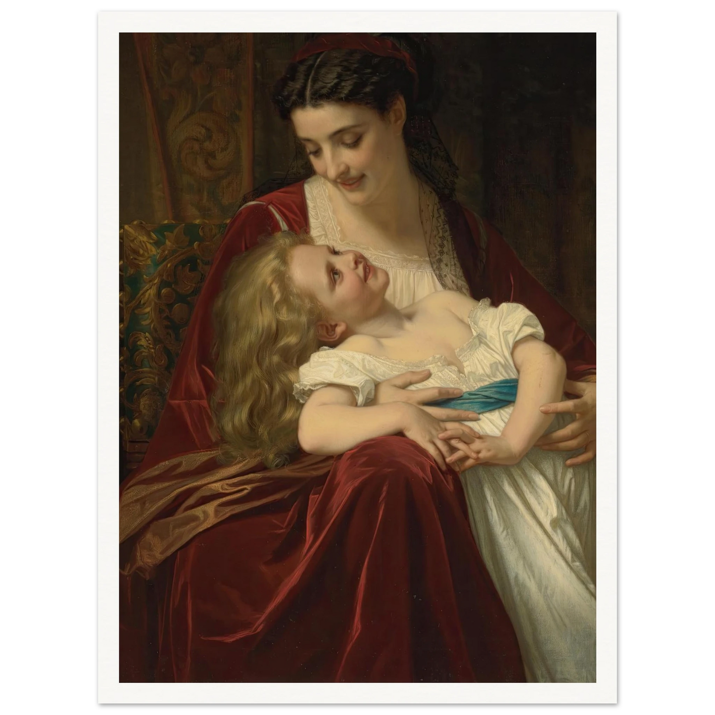 Maternal Affection (1867) Art Print | Hugues Merle - Framed Poster - 30x40 cm / 12x16″ - Black frame