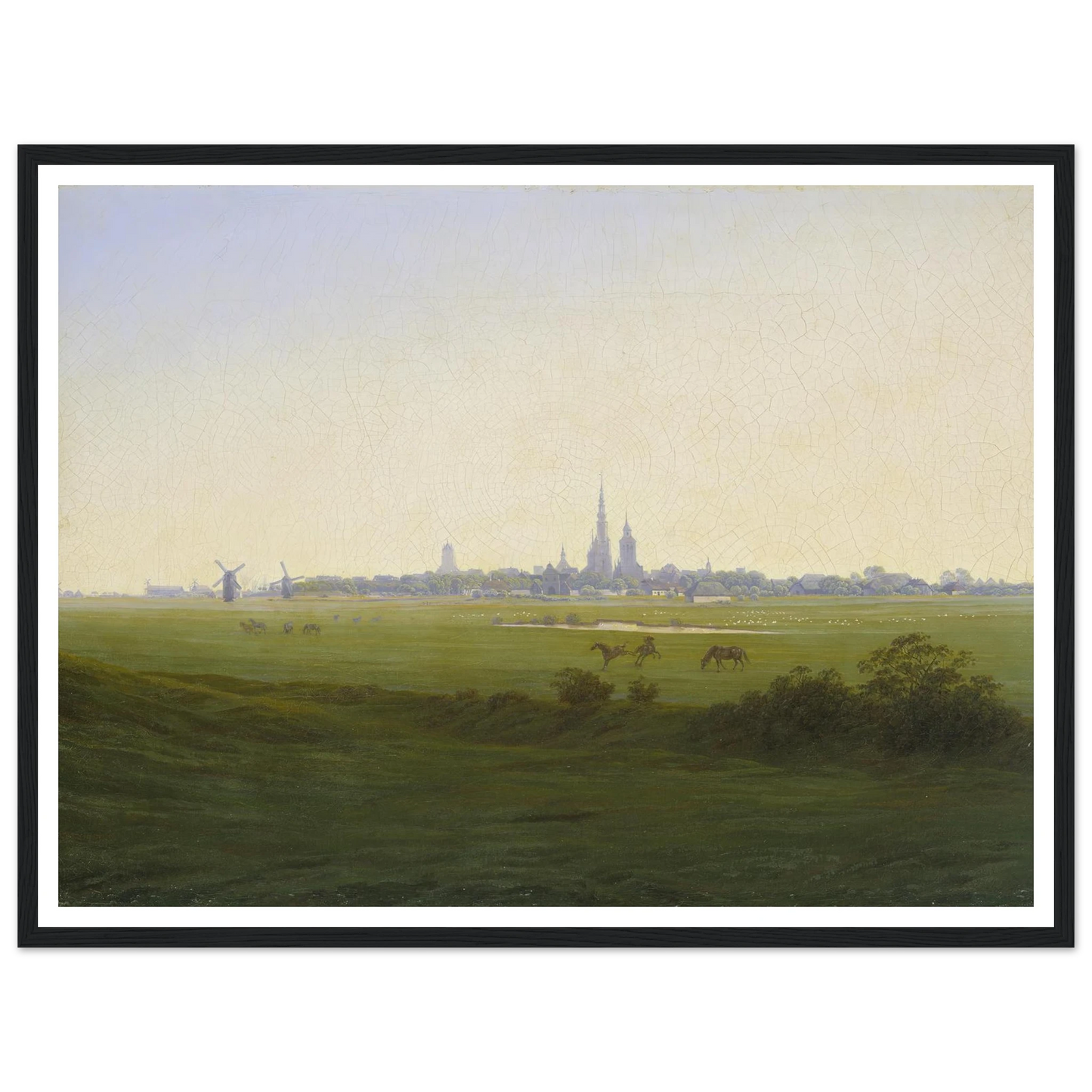 Meadows near Greifswald Art Print | Caspar David Friedrich - Framed Poster - 30x40 cm / 12x16″ - Black frame