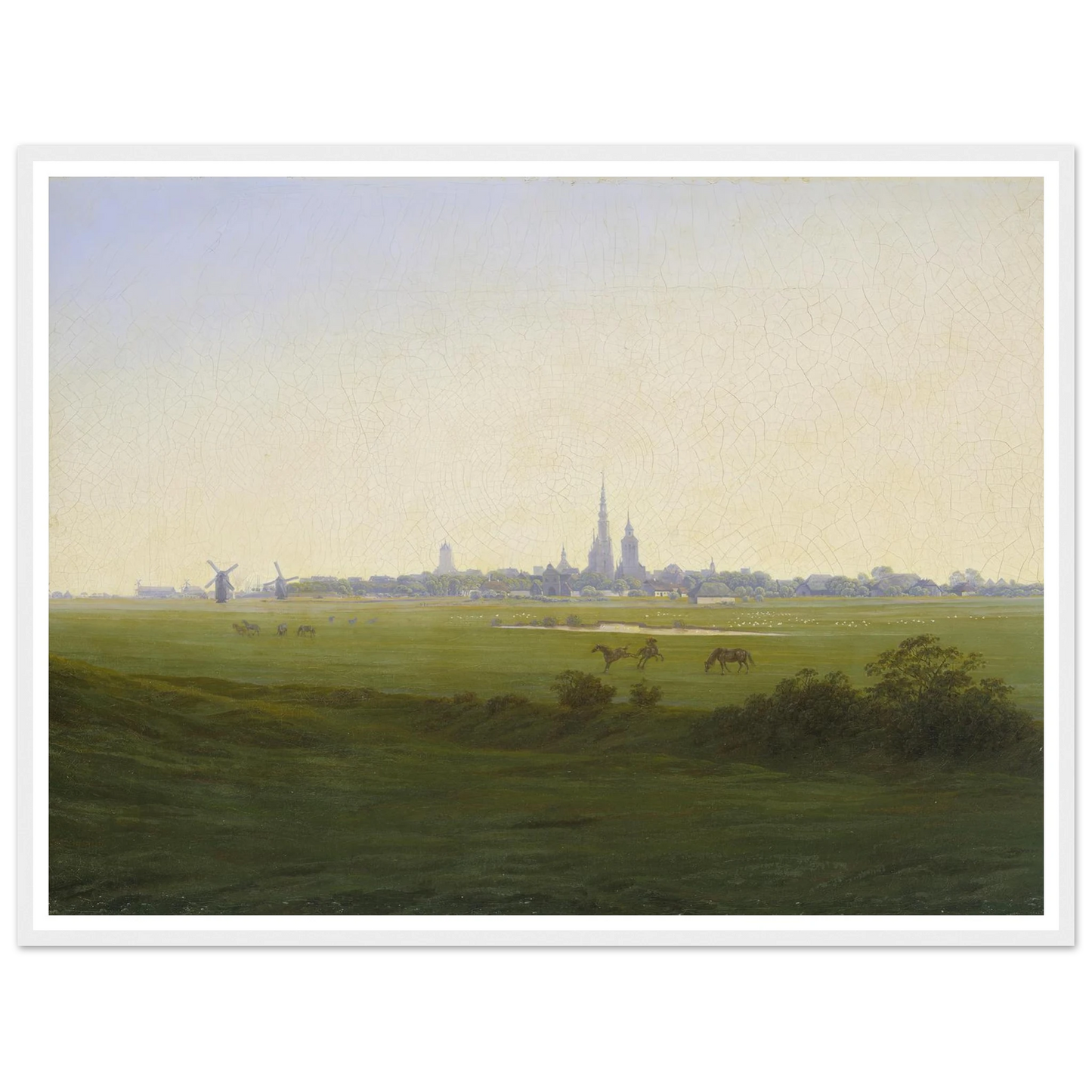 Meadows near Greifswald Art Print | Caspar David Friedrich - Framed Poster - 30x40 cm / 12x16″ - Black frame