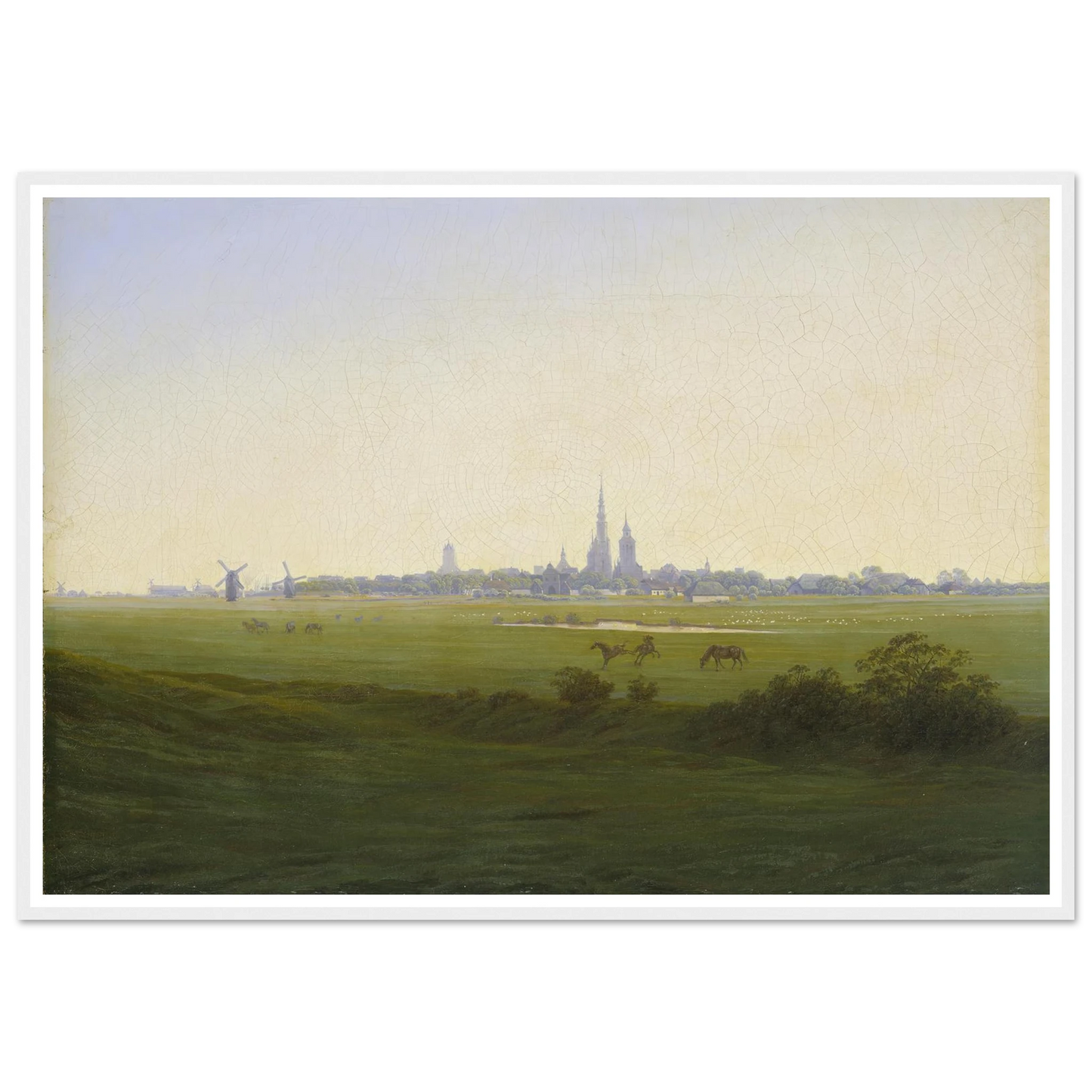 Meadows near Greifswald Art Print | Caspar David Friedrich - Framed Poster - 30x40 cm / 12x16″ - Black frame