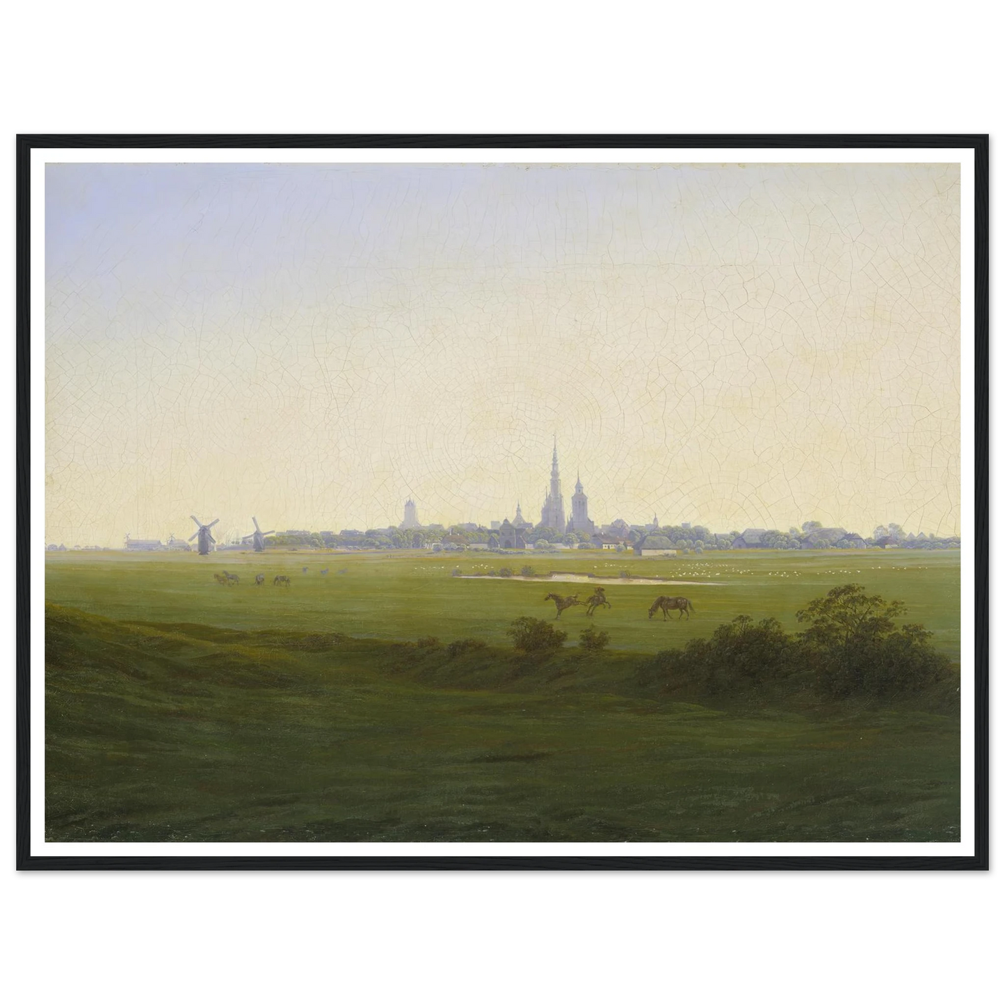Meadows near Greifswald Art Print | Caspar David Friedrich - Framed Poster - 30x40 cm / 12x16″ - Black frame