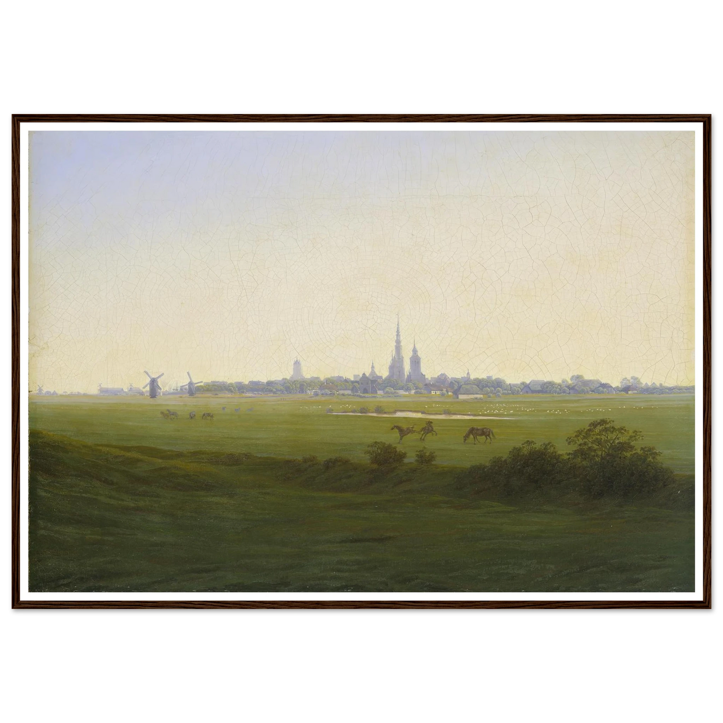 Meadows near Greifswald Art Print | Caspar David Friedrich - Framed Poster - 30x40 cm / 12x16″ - Black frame