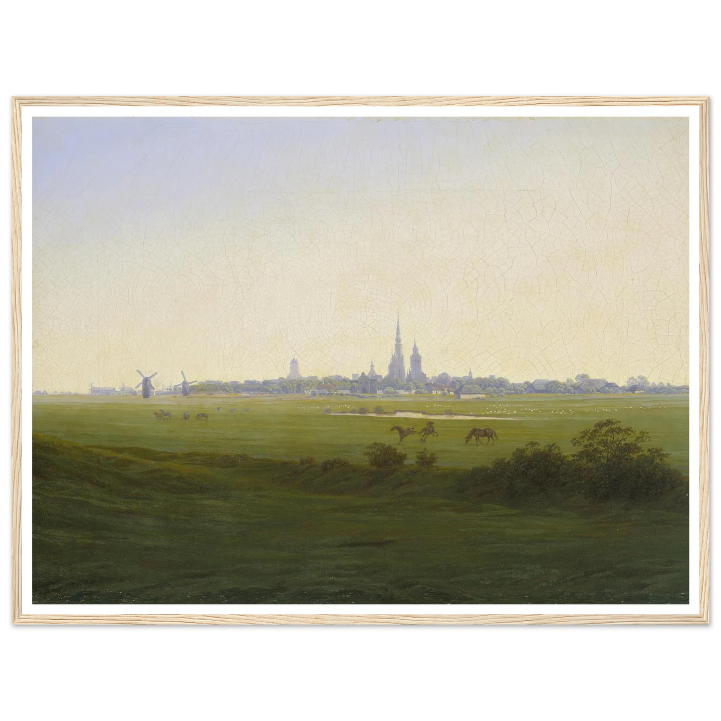 Meadows near Greifswald Art Print | Caspar David Friedrich - Framed Poster - 30x40 cm / 12x16″ - Black frame