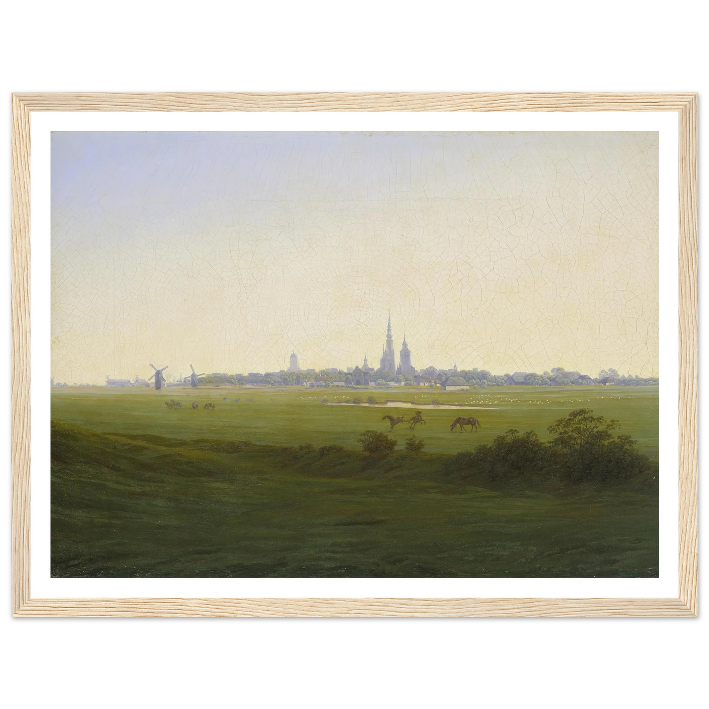 Meadows near Greifswald Art Print | Caspar David Friedrich - Framed Poster - 30x40 cm / 12x16″ - Black frame