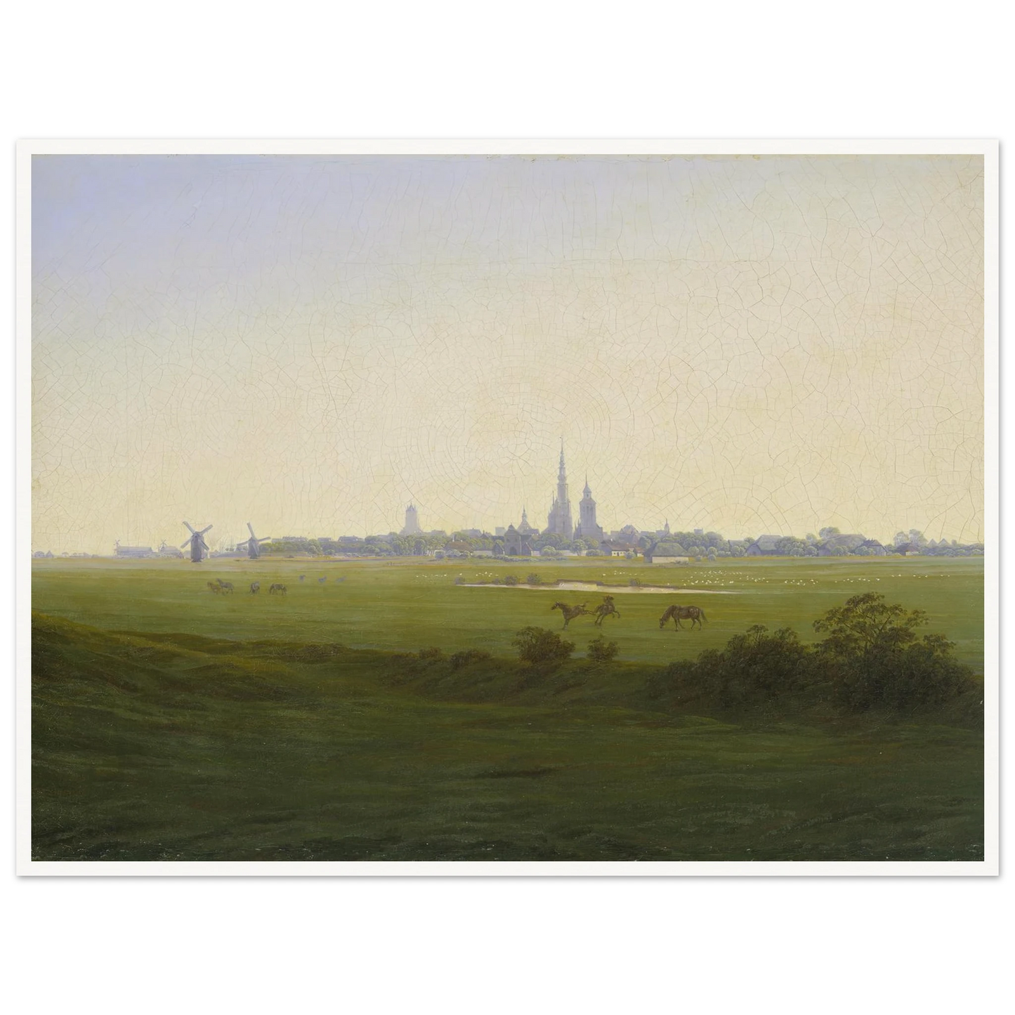 Meadows near Greifswald Art Print | Caspar David Friedrich - Framed Poster - 30x40 cm / 12x16″ - Black frame