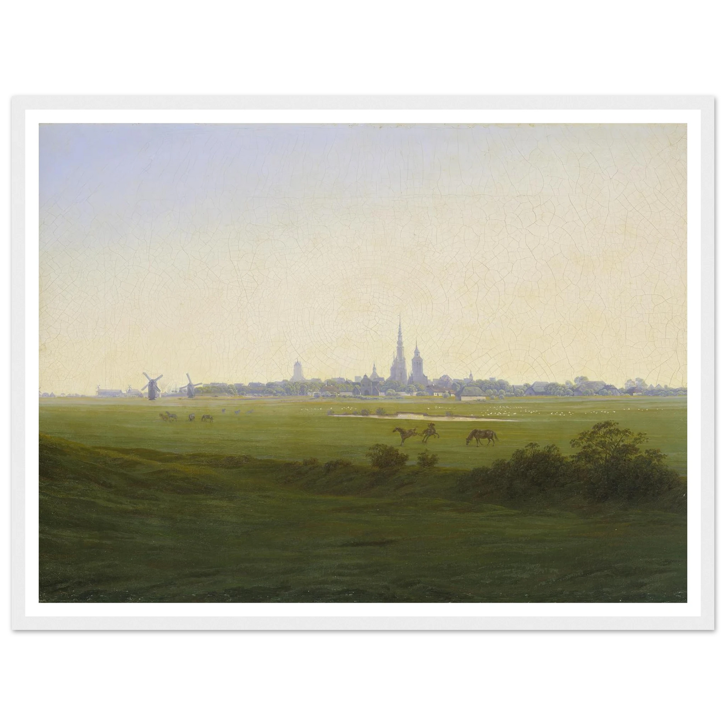 Meadows near Greifswald Art Print | Caspar David Friedrich - Framed Poster - 30x40 cm / 12x16″ - Black frame