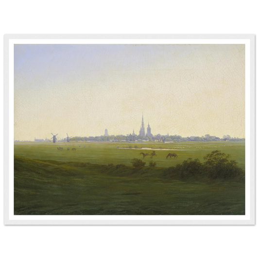 Meadows near Greifswald Art Print | Caspar David Friedrich - Framed Poster - 30x40 cm / 12x16″ - Black frame