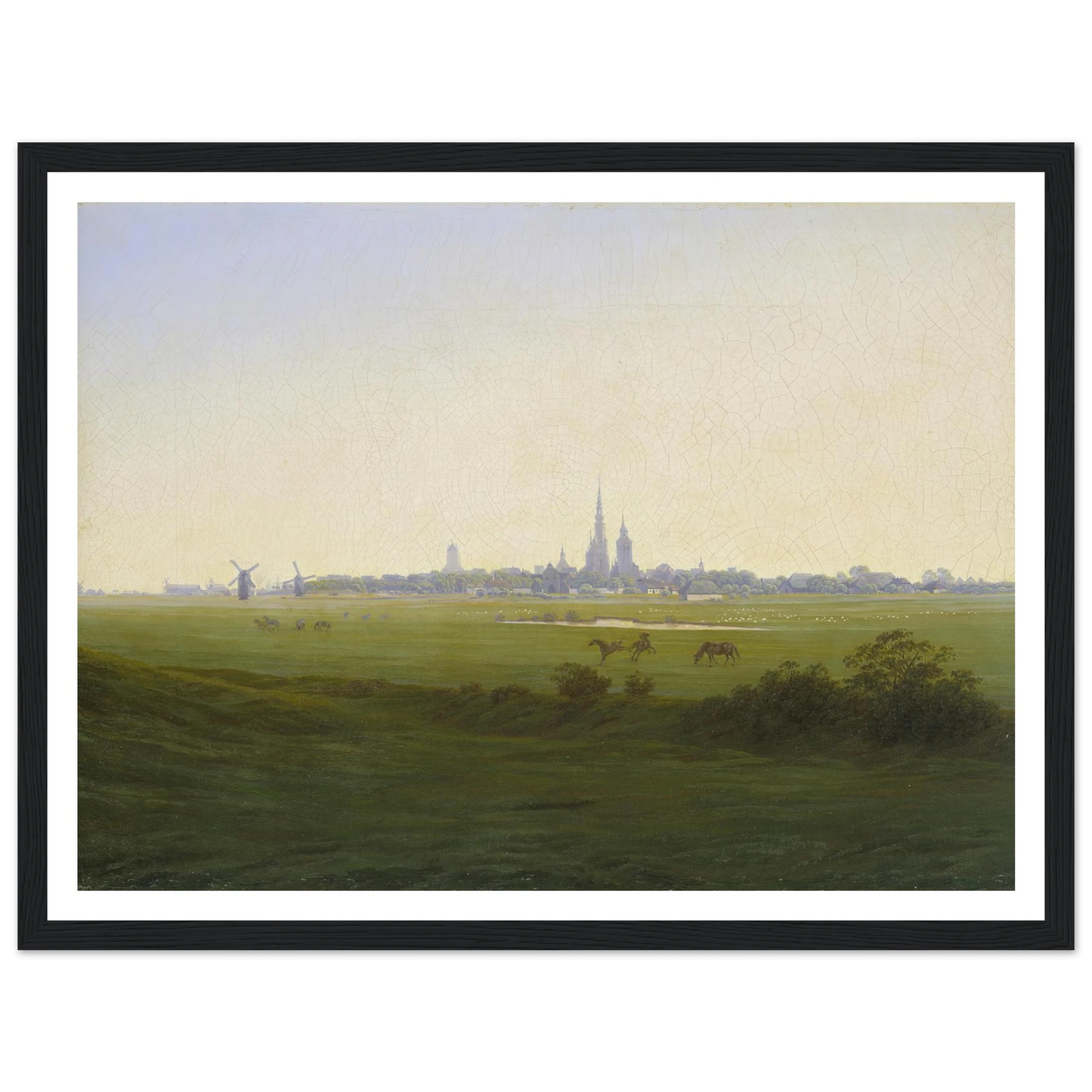 Meadows near Greifswald Art Print | Caspar David Friedrich - Framed Poster - 30x40 cm / 12x16″ - Black frame