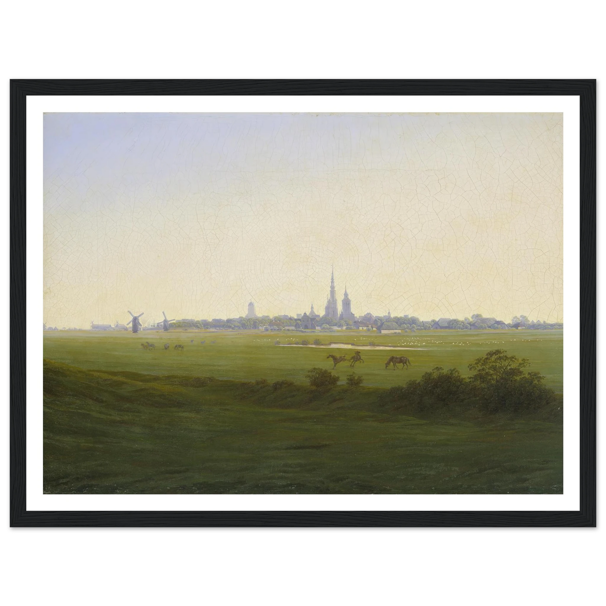 Meadows near Greifswald Art Print | Caspar David Friedrich - Framed Poster - 30x40 cm / 12x16″ - Black frame