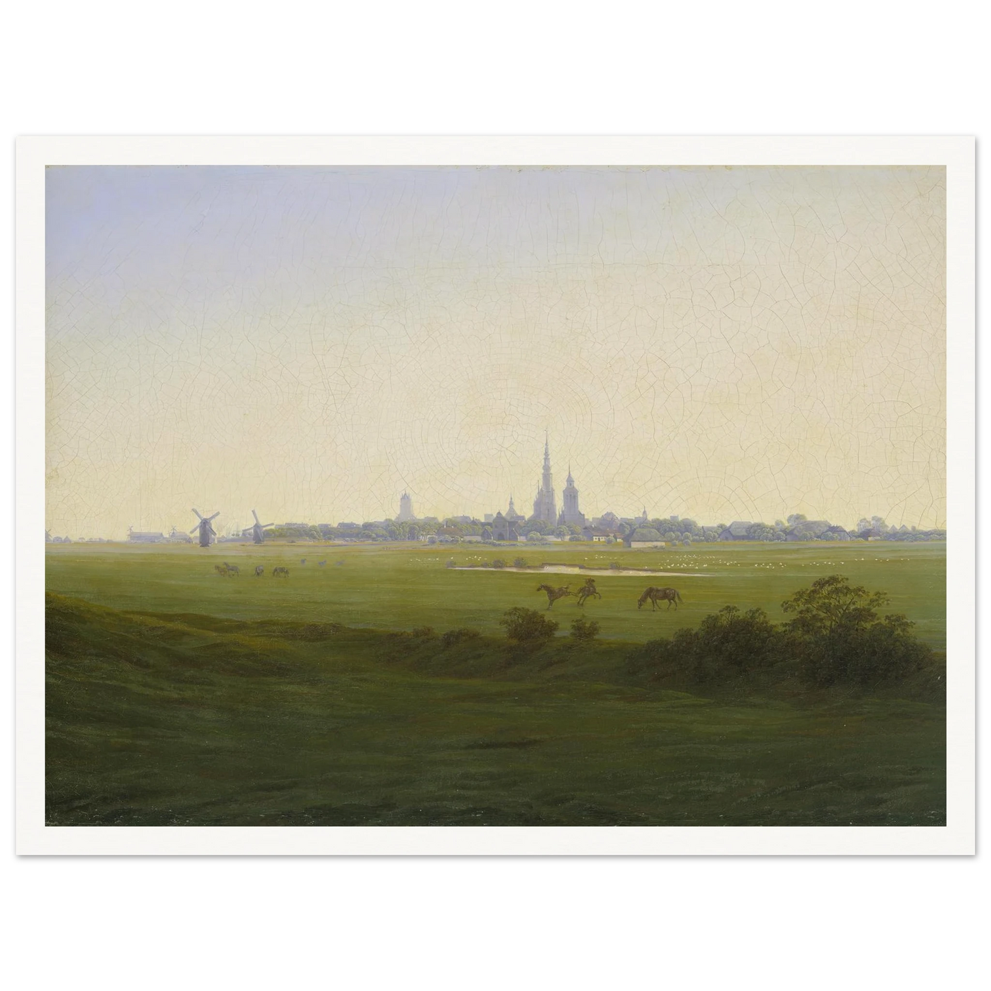 Meadows near Greifswald Art Print | Caspar David Friedrich - Framed Poster - 30x40 cm / 12x16″ - Black frame