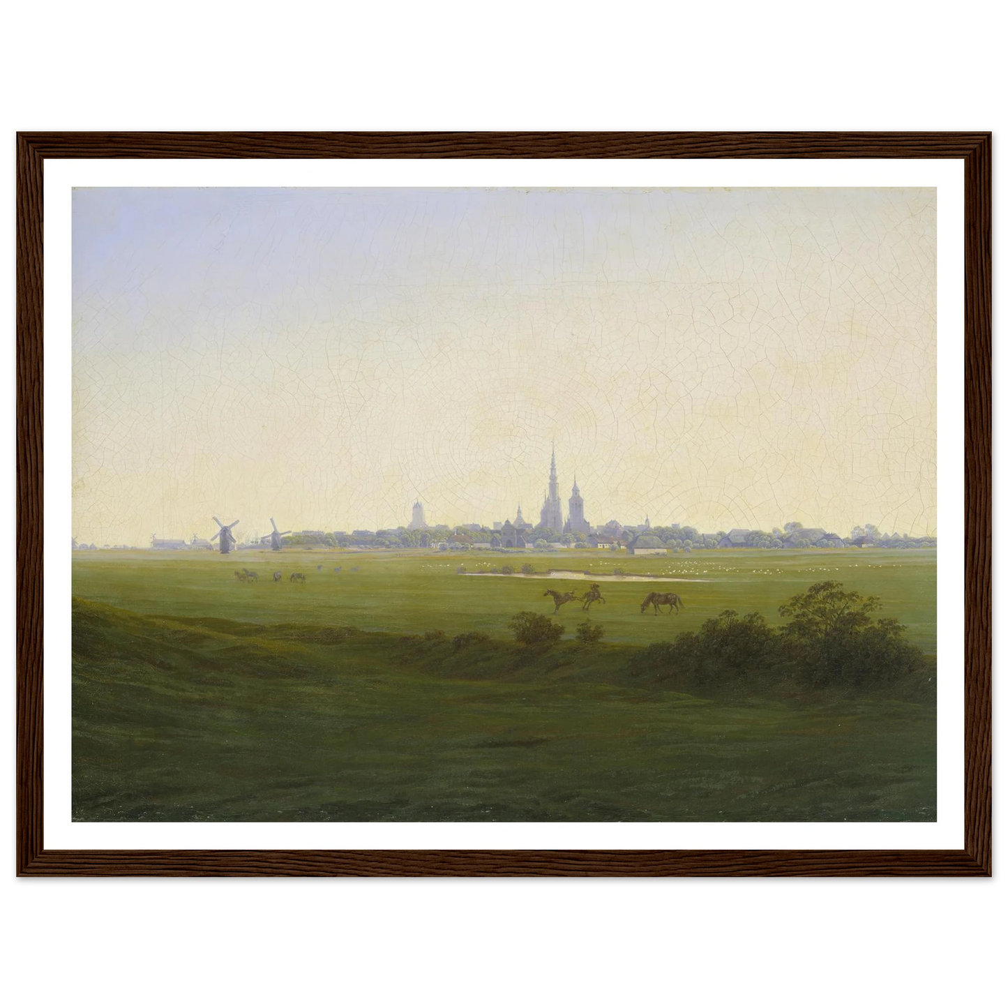 Meadows near Greifswald Art Print | Caspar David Friedrich - Framed Poster - 30x40 cm / 12x16″ - Black frame