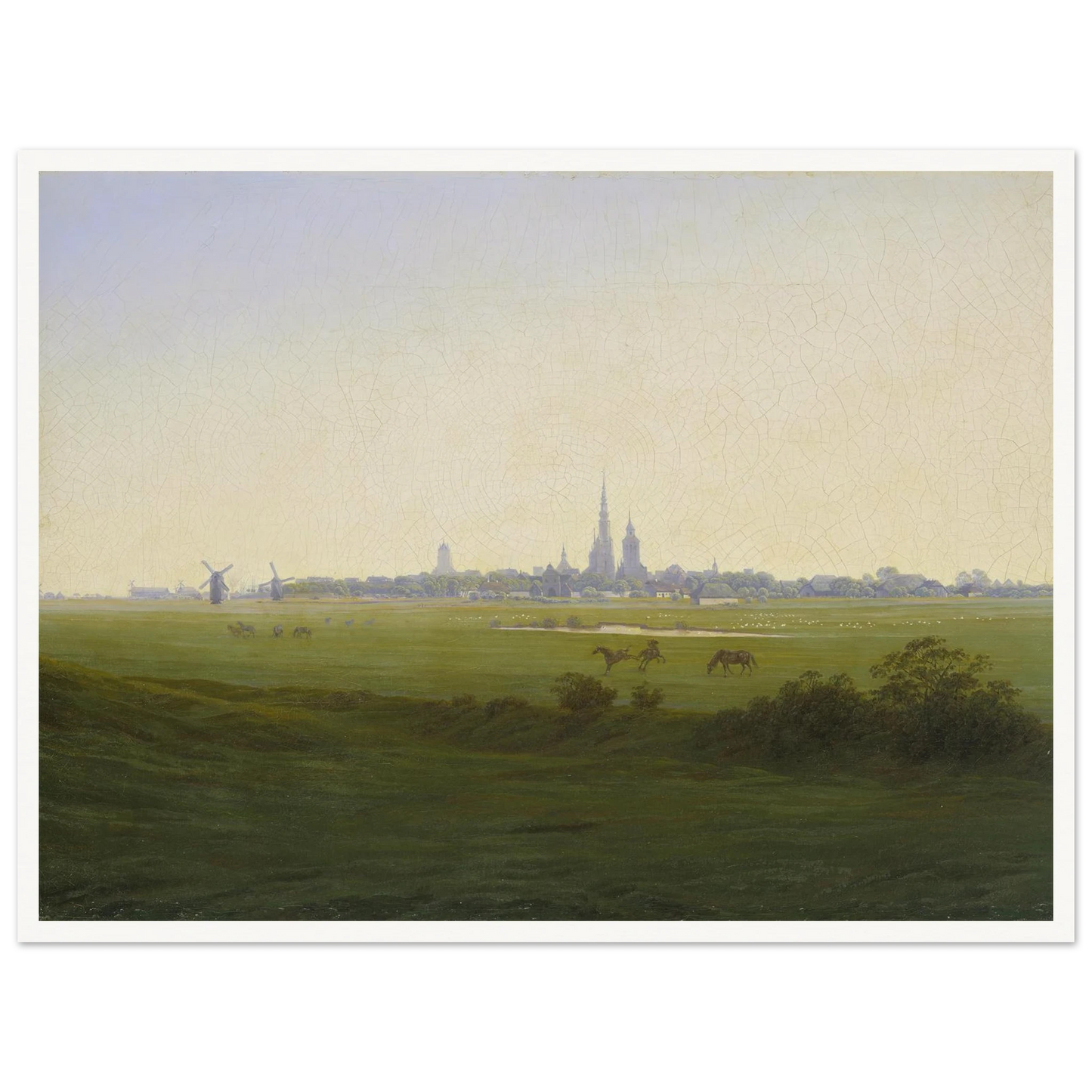 Meadows near Greifswald Art Print | Caspar David Friedrich - Framed Poster - 30x40 cm / 12x16″ - Black frame