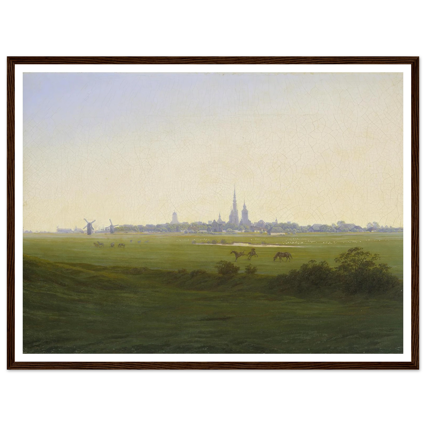 Meadows near Greifswald Art Print | Caspar David Friedrich - Framed Poster - 30x40 cm / 12x16″ - Black frame