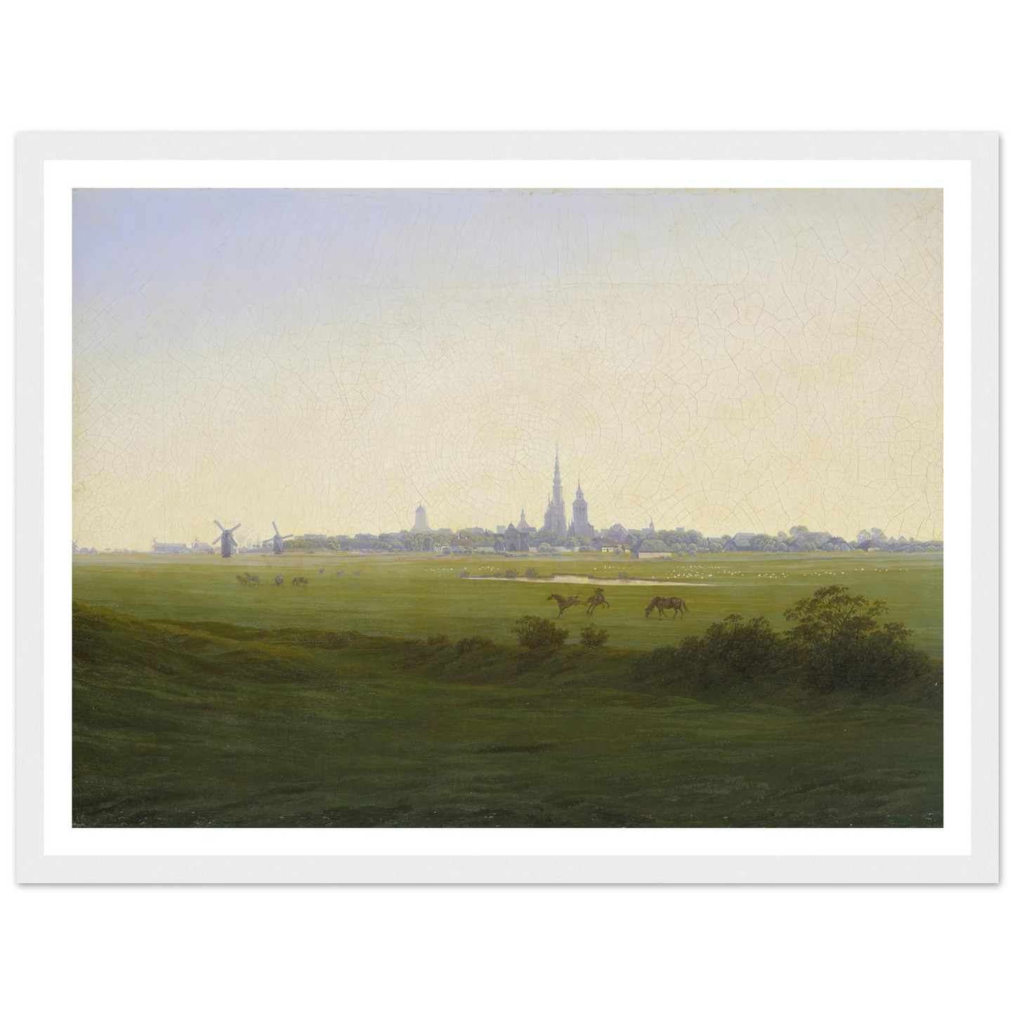 Meadows near Greifswald Art Print | Caspar David Friedrich - Framed Poster - 30x40 cm / 12x16″ - Black frame