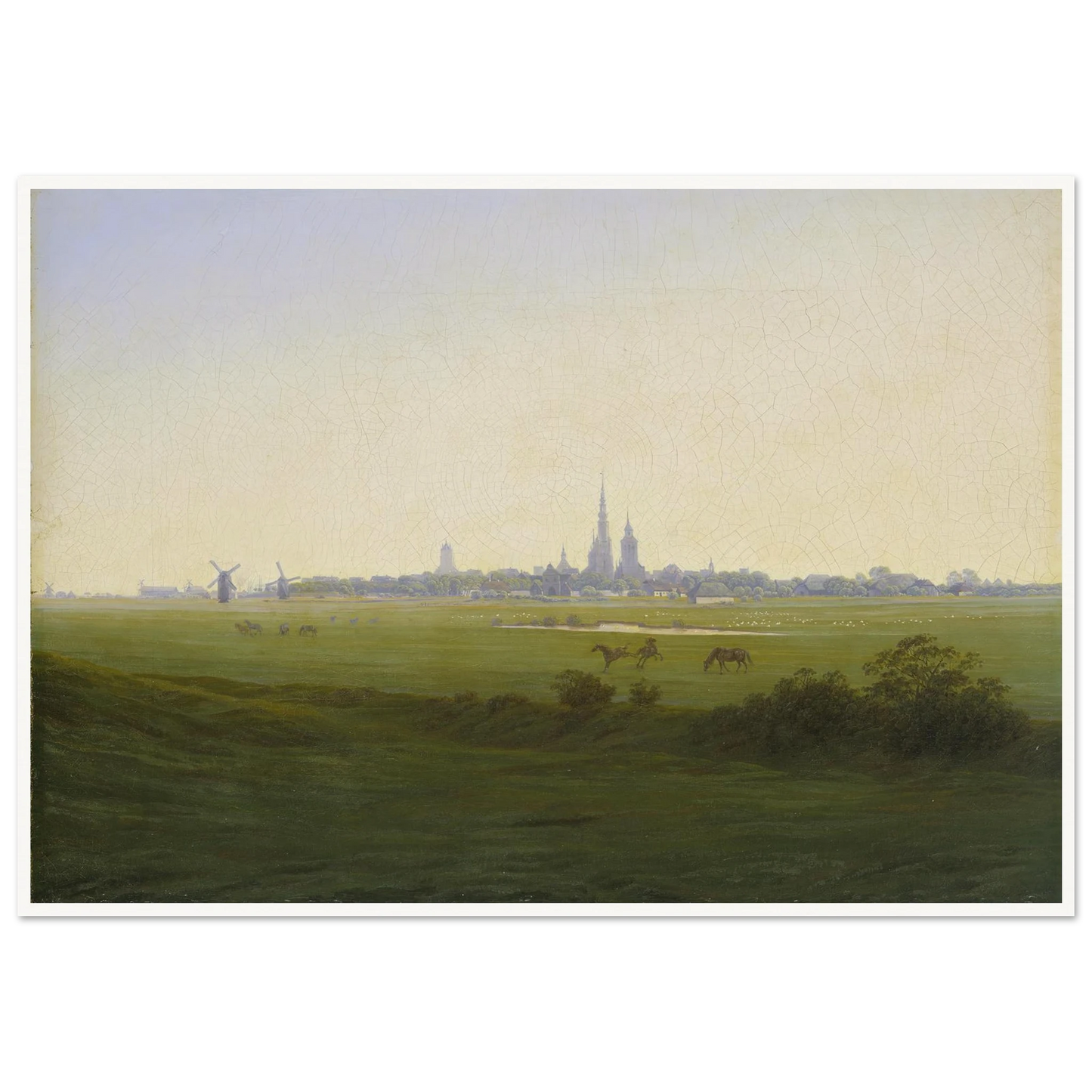 Meadows near Greifswald Art Print | Caspar David Friedrich - Framed Poster - 30x40 cm / 12x16″ - Black frame