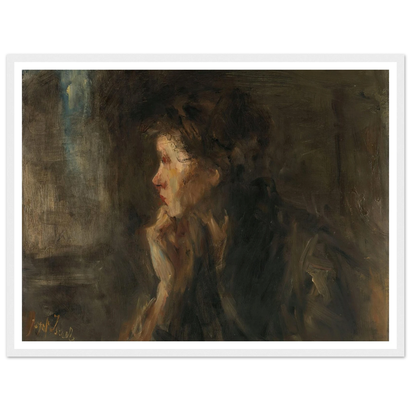 ‘Meditation’ (1896) Art Print | Jozef Israels - Framed Poster - 30x40 cm / 12x16″ - Black frame