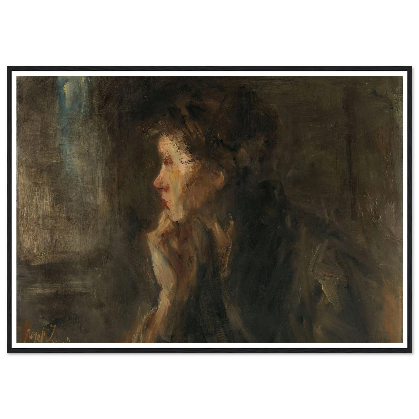 ‘Meditation’ (1896) Art Print | Jozef Israels - Framed Poster - 30x40 cm / 12x16″ - Black frame