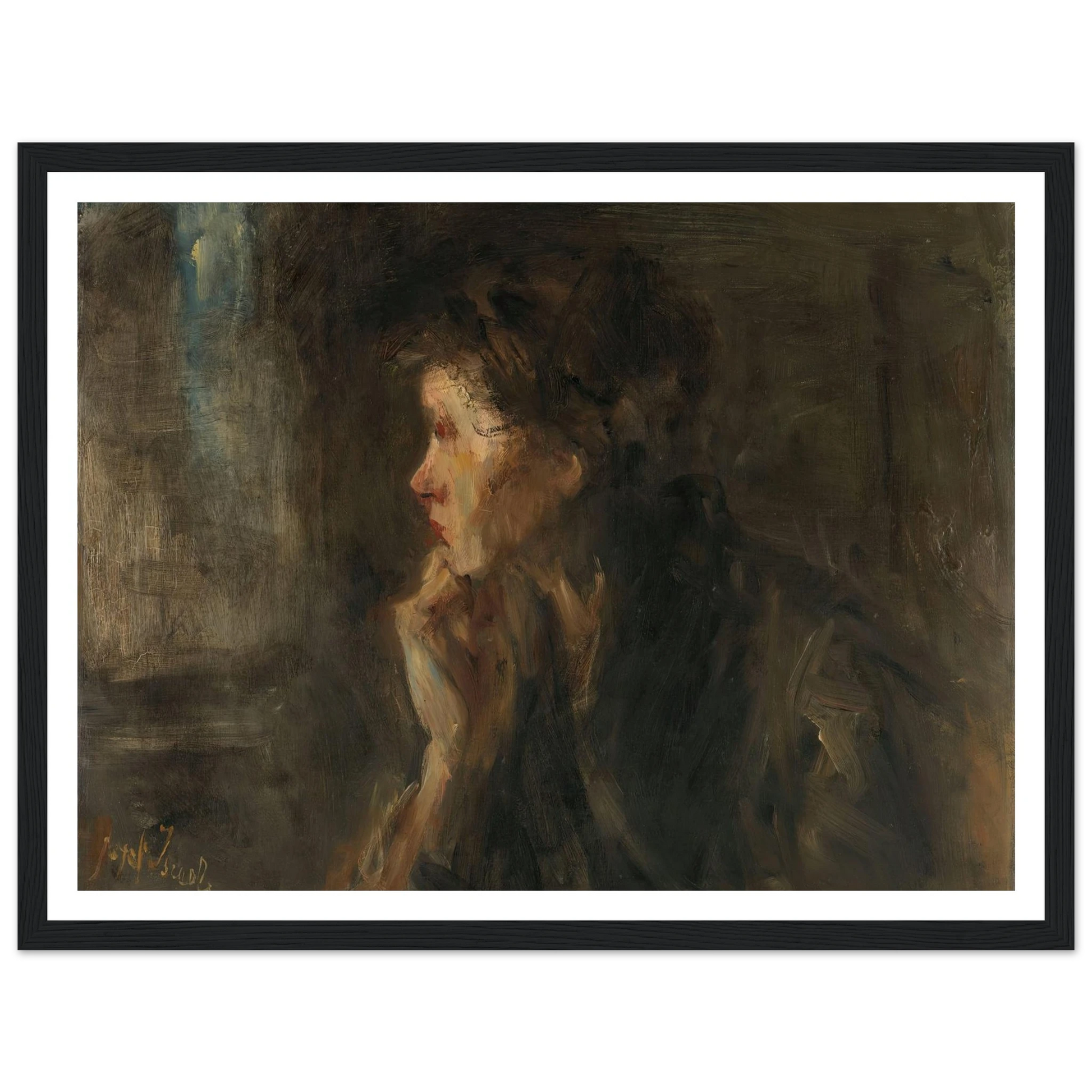 ‘Meditation’ (1896) Art Print | Jozef Israels - Framed Poster - 30x40 cm / 12x16″ - Black frame