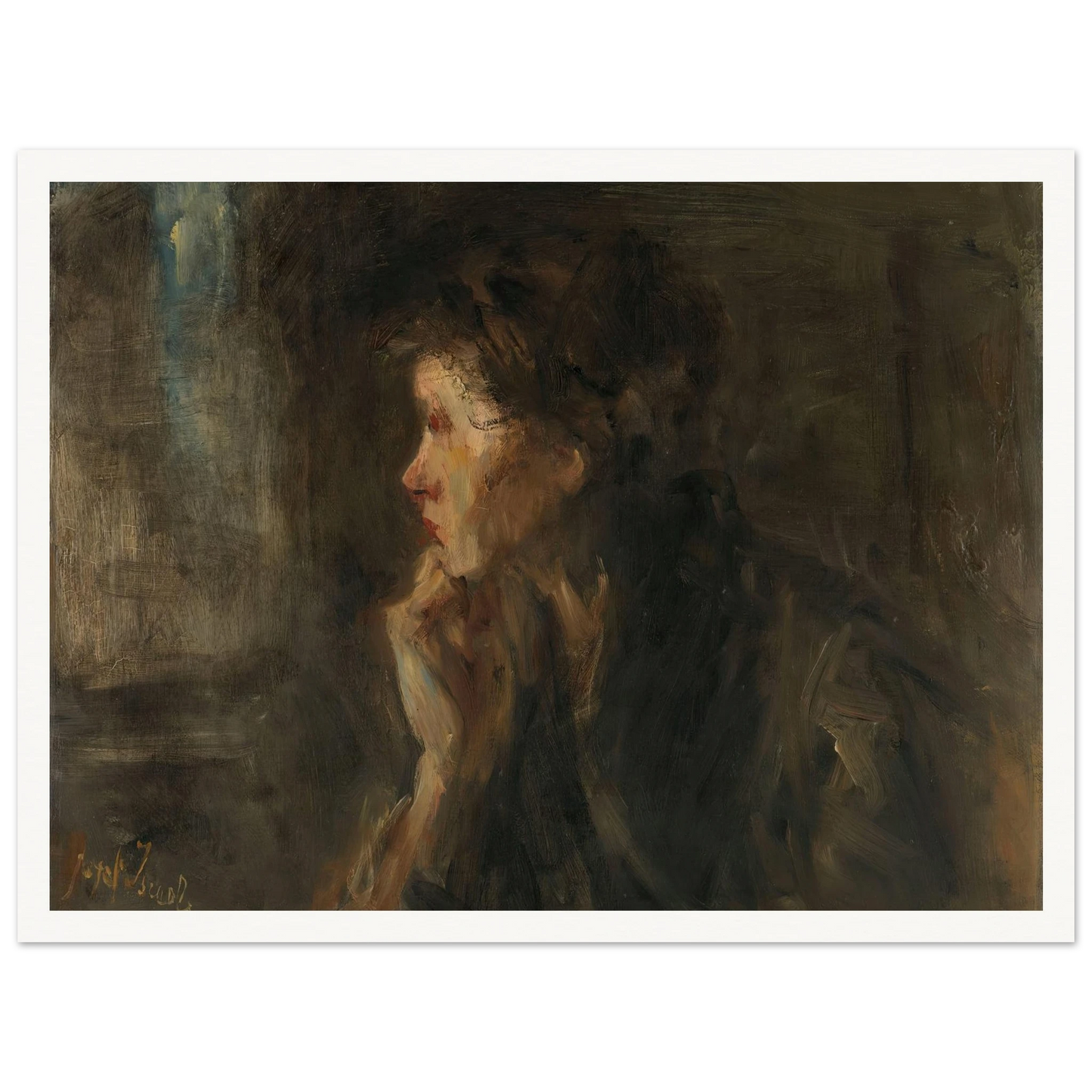 ‘Meditation’ (1896) Art Print | Jozef Israels - Framed Poster - 30x40 cm / 12x16″ - Black frame