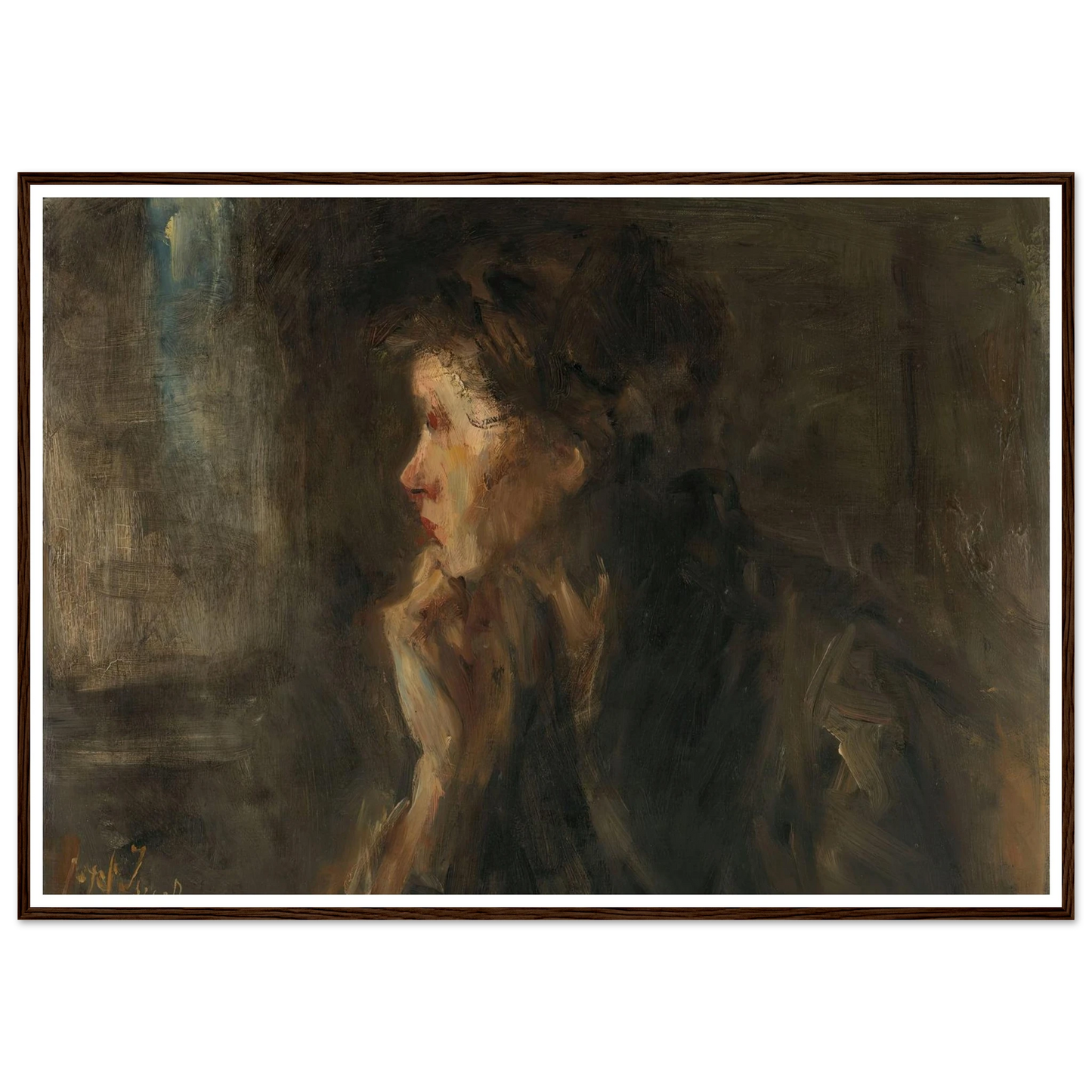‘Meditation’ (1896) Art Print | Jozef Israels - Framed Poster - 30x40 cm / 12x16″ - Black frame