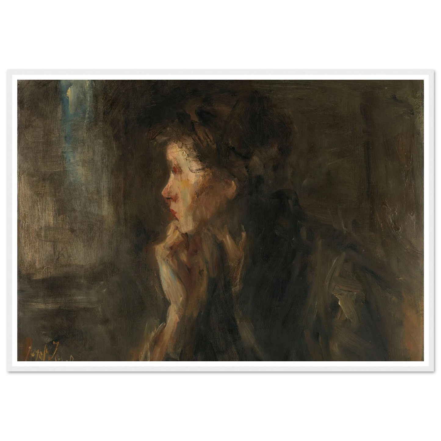 ‘Meditation’ (1896) Art Print | Jozef Israels - Framed Poster - 30x40 cm / 12x16″ - Black frame