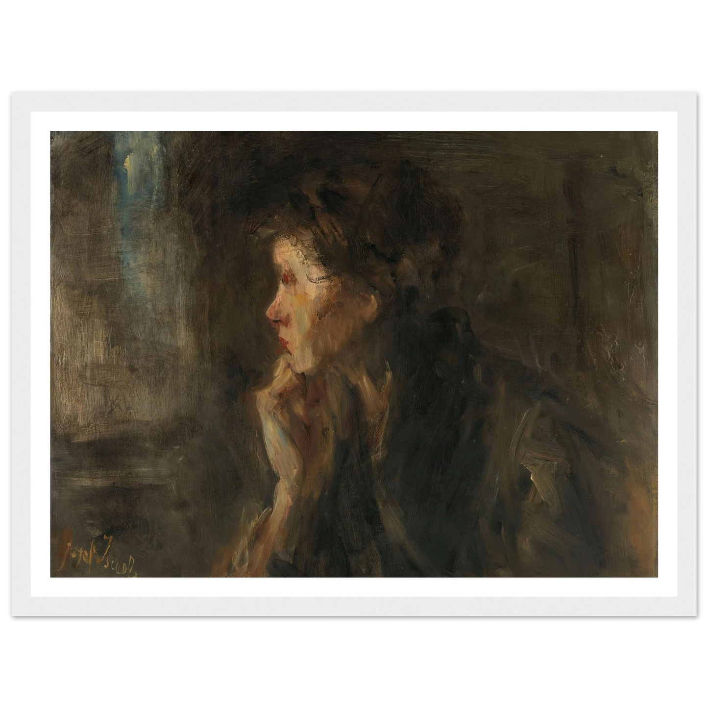 ‘Meditation’ (1896) Art Print | Jozef Israels - Framed Poster - 30x40 cm / 12x16″ - Black frame