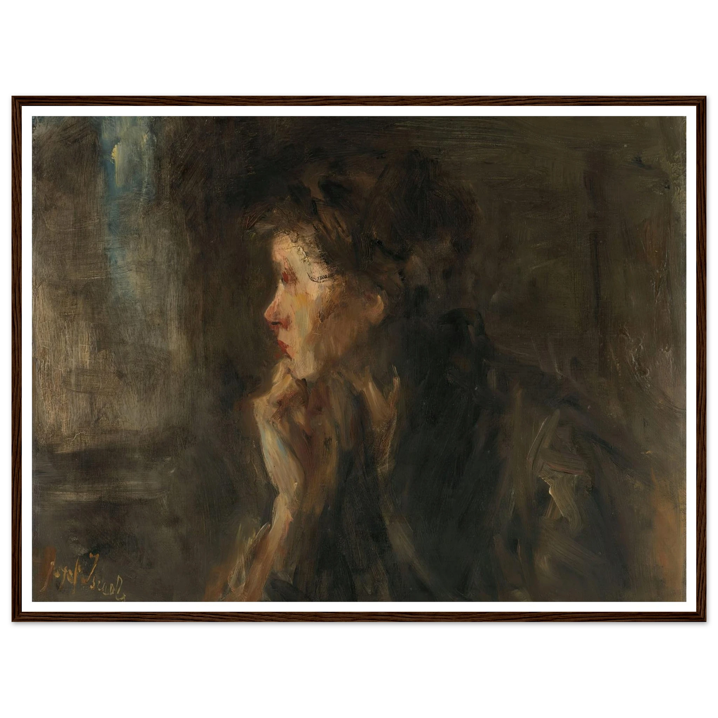 ‘Meditation’ (1896) Art Print | Jozef Israels - Framed Poster - 30x40 cm / 12x16″ - Black frame