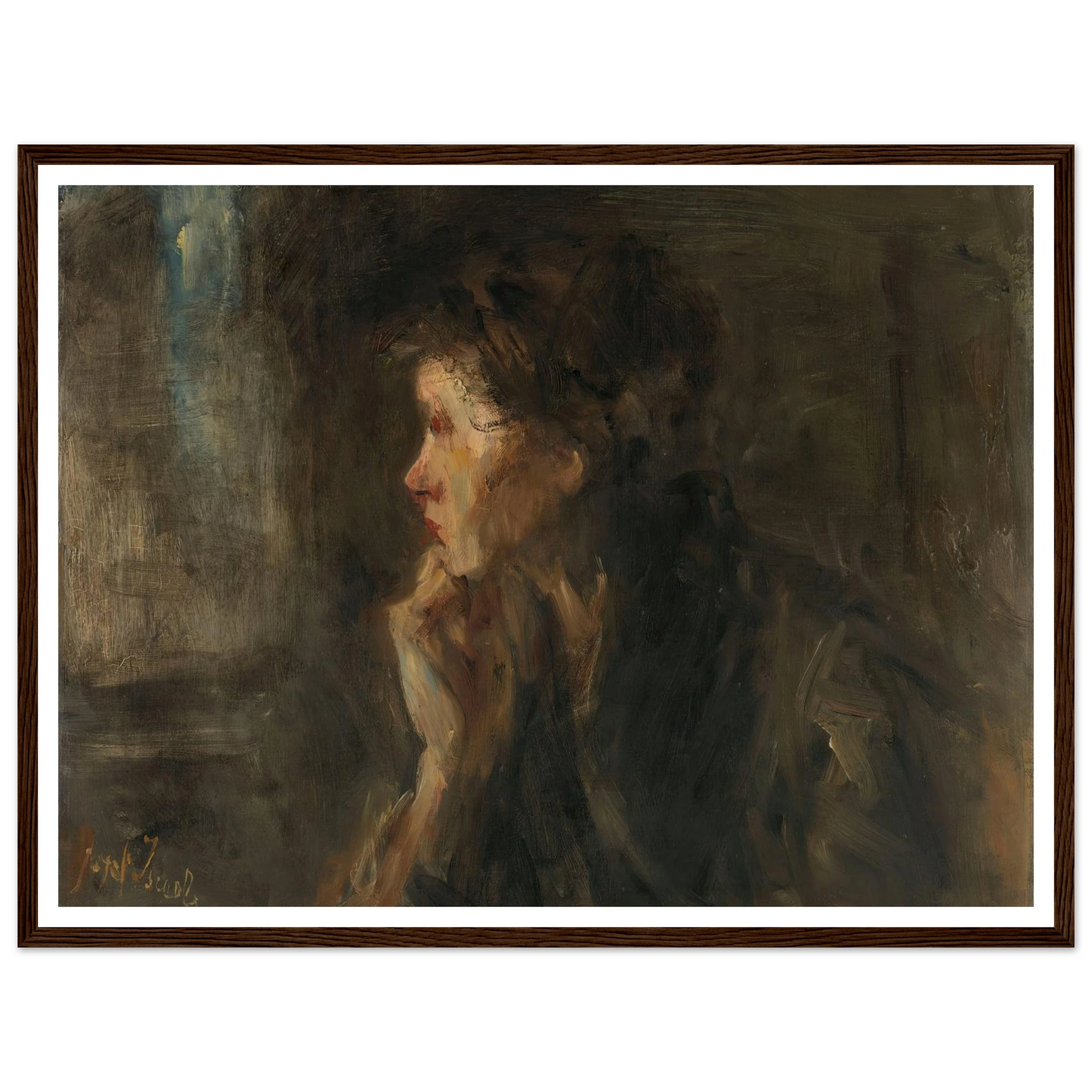 ‘Meditation’ (1896) Art Print | Jozef Israels - Framed Poster - 30x40 cm / 12x16″ - Black frame