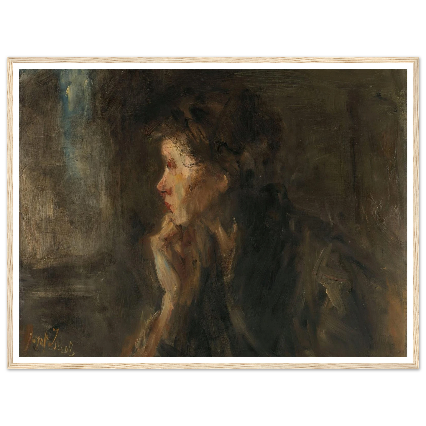‘Meditation’ (1896) Art Print | Jozef Israels - Framed Poster - 30x40 cm / 12x16″ - Black frame