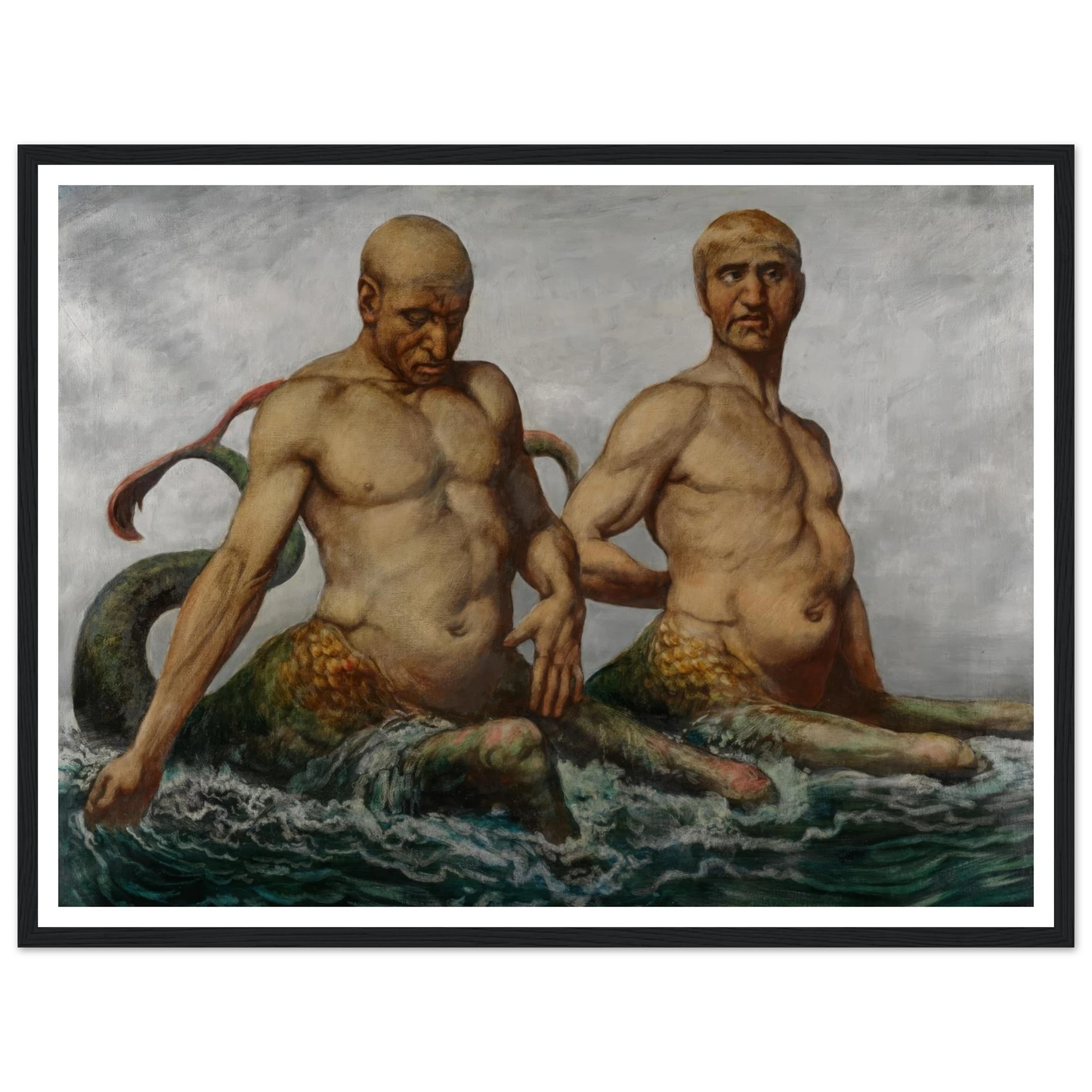 Meermänner (1900) Art Print | Hans Thoma - Framed Poster - 30x40 cm / 12x16″ - Black frame